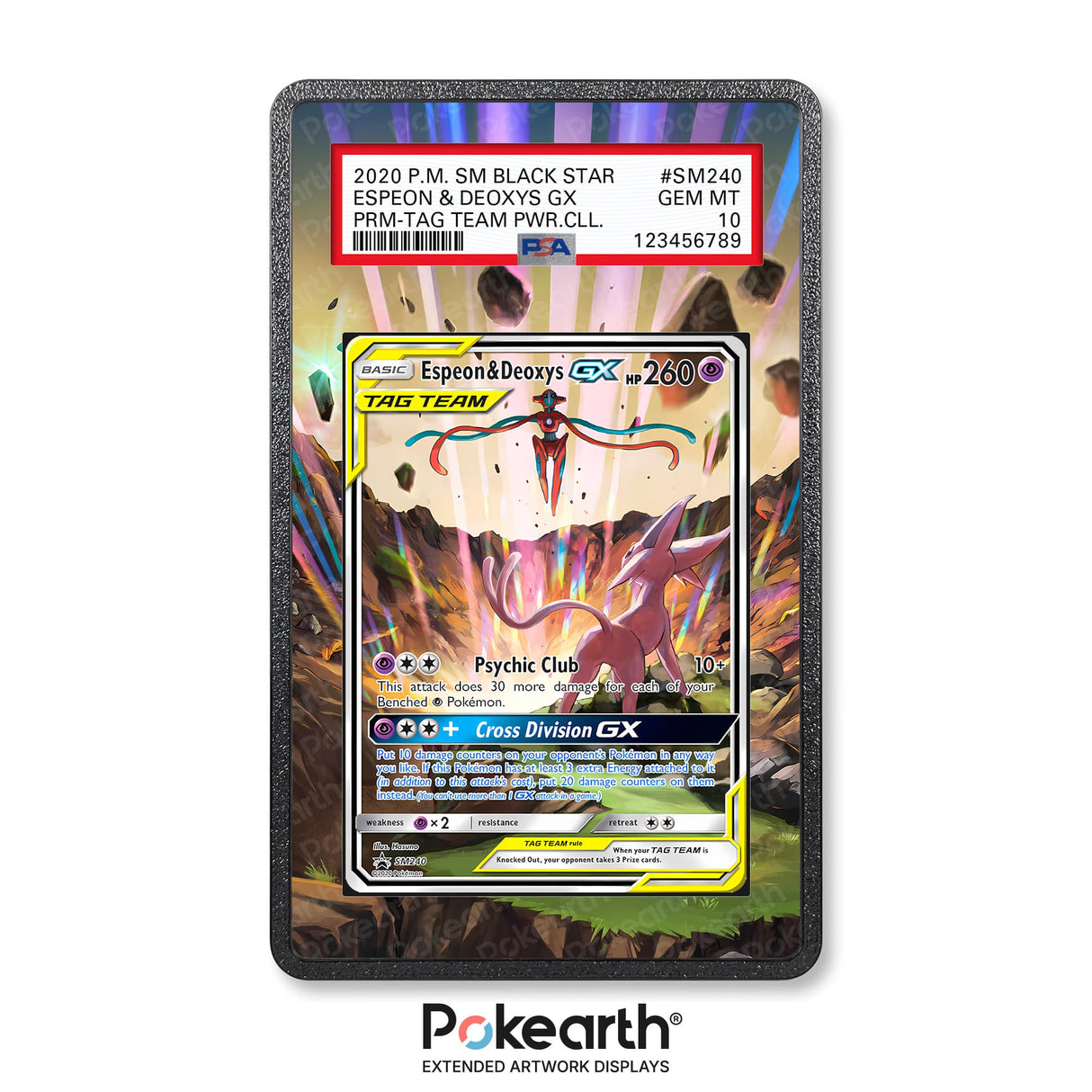 Espeon & Deoxys GX SM240- Graded Card Extended Artwork Display Case - Display Case Extended Artwork Pokearth