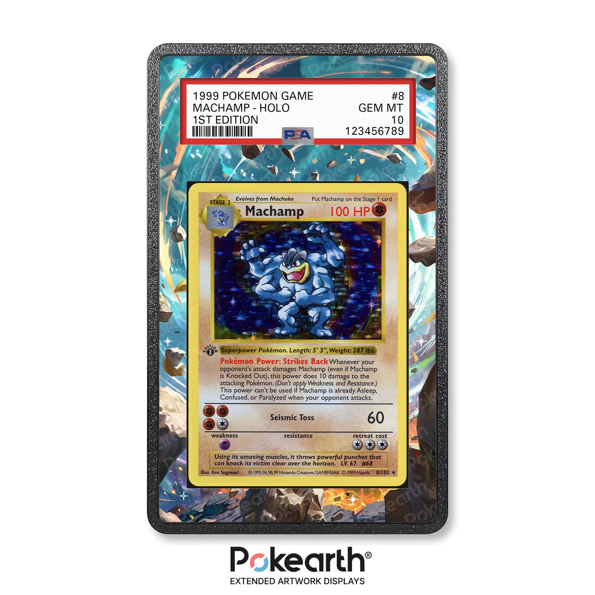 Machamp 8/102 - Graded Card Extended Artwork Display Case - Display Case Extended Artwork Pokearth