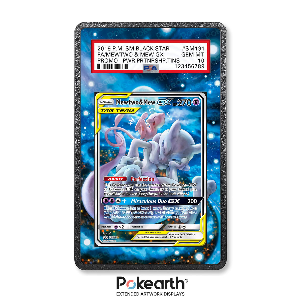 Mewtwo & Mew GX SM191 - Graded Card Extended Artwork Display Case - Display Case Extended Artwork Pokearth