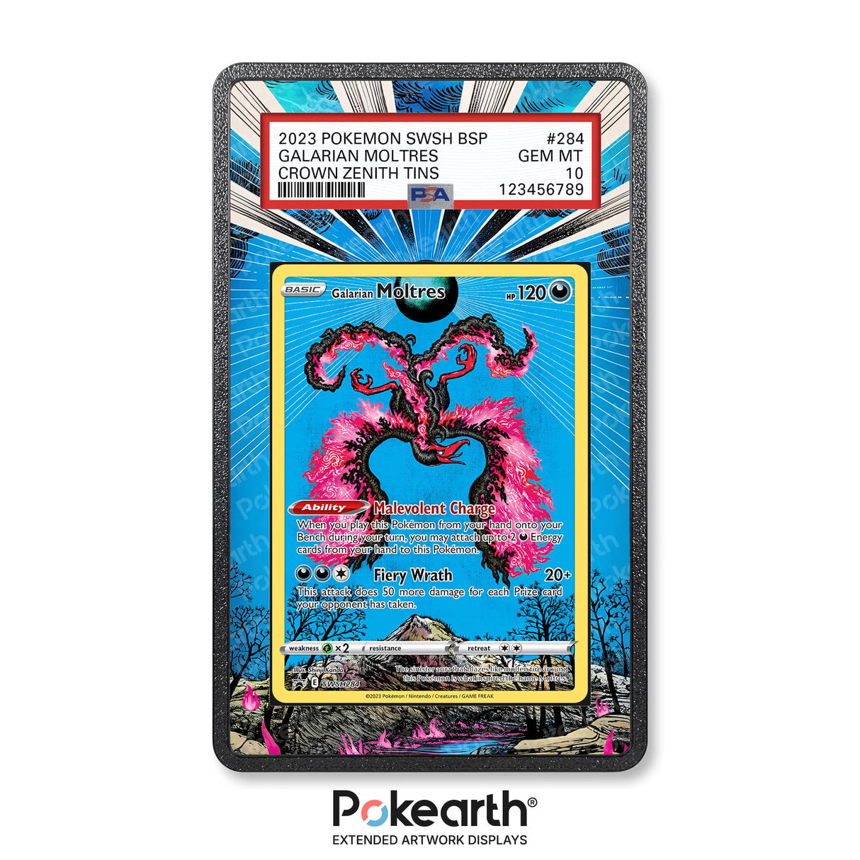 Galarian Moltres SWSH 284 - Graded Card Extended Artwork Display Case - Display Case Extended Artwork Pokearth