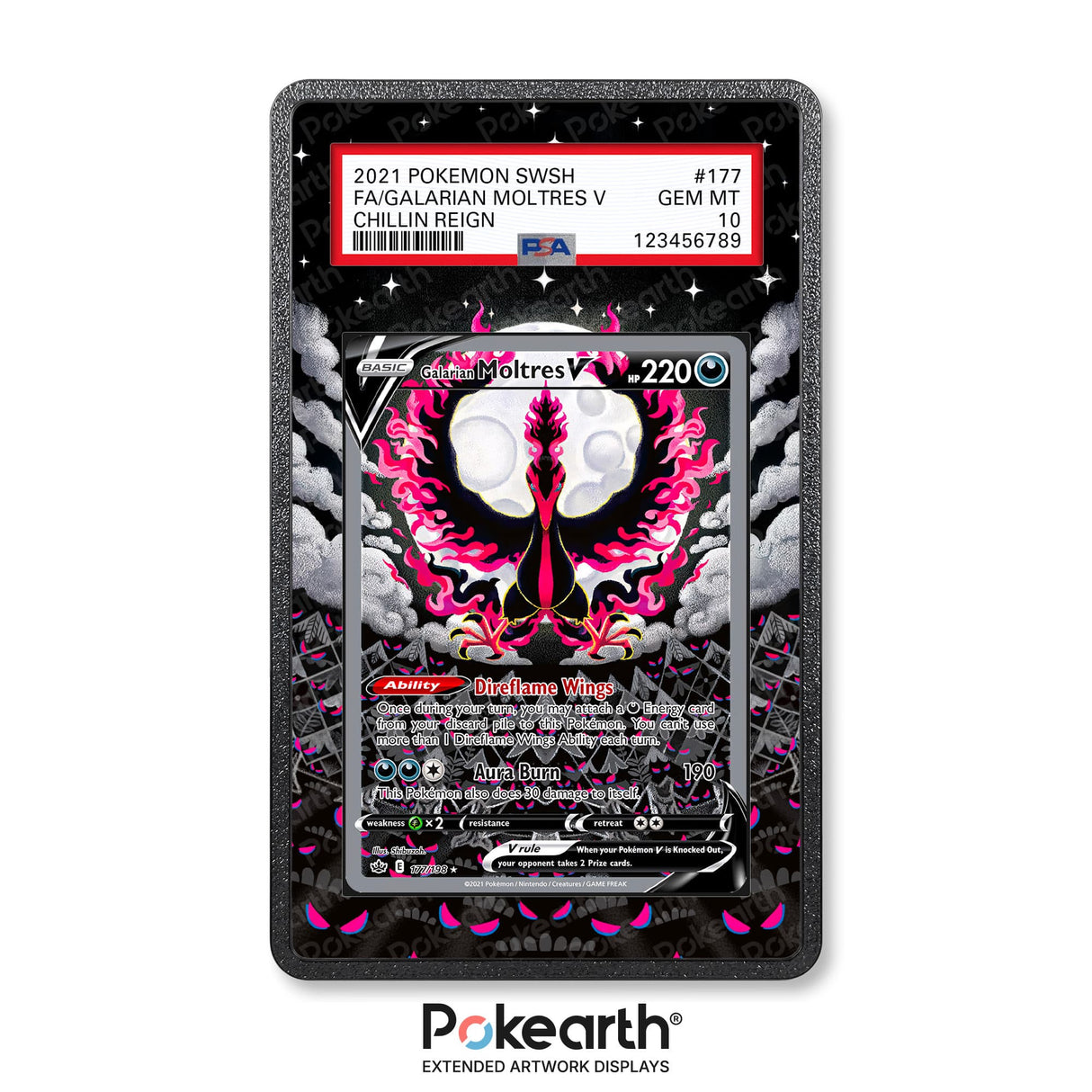 Galarian Moltres V 177/198 - Graded Card Extended Artwork Display Case - Display Case Extended Artwork Pokearth