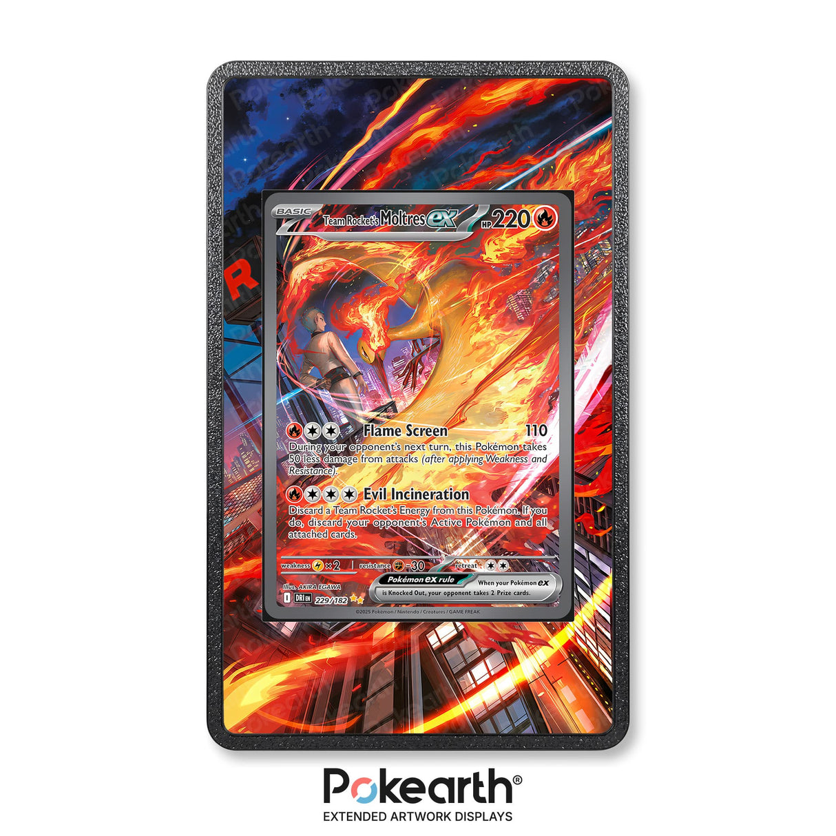 Moltres ex del Team Rocket 229/182 - Custodia con Artwork Esteso per Carte Pokémon - Display Case Extended Artwork Pokearth