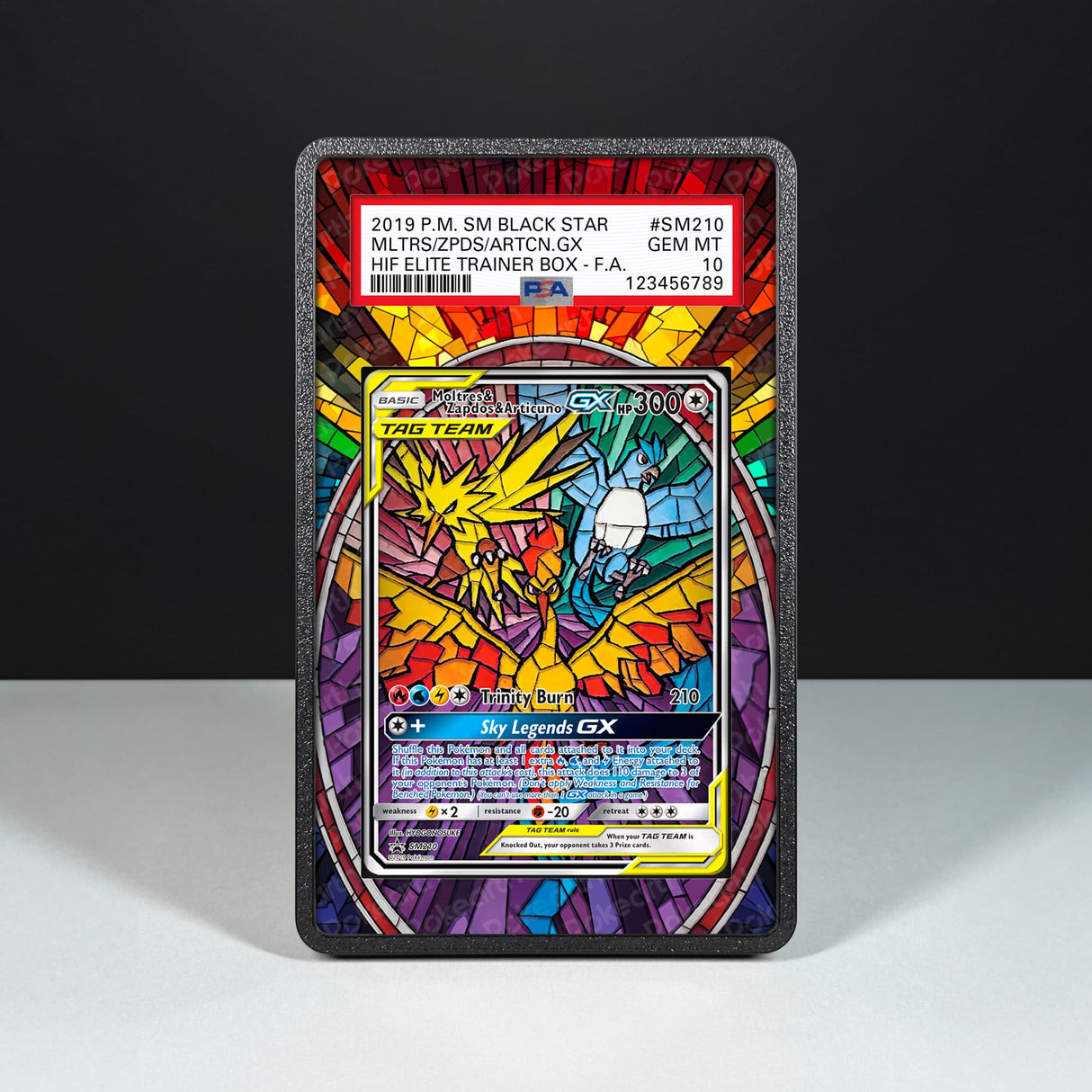 Moltres & Zapdos & Articuno GX SM 210 - Graded Card Extended Artwork Display Case - Display Case Extended Artwork Pokearth