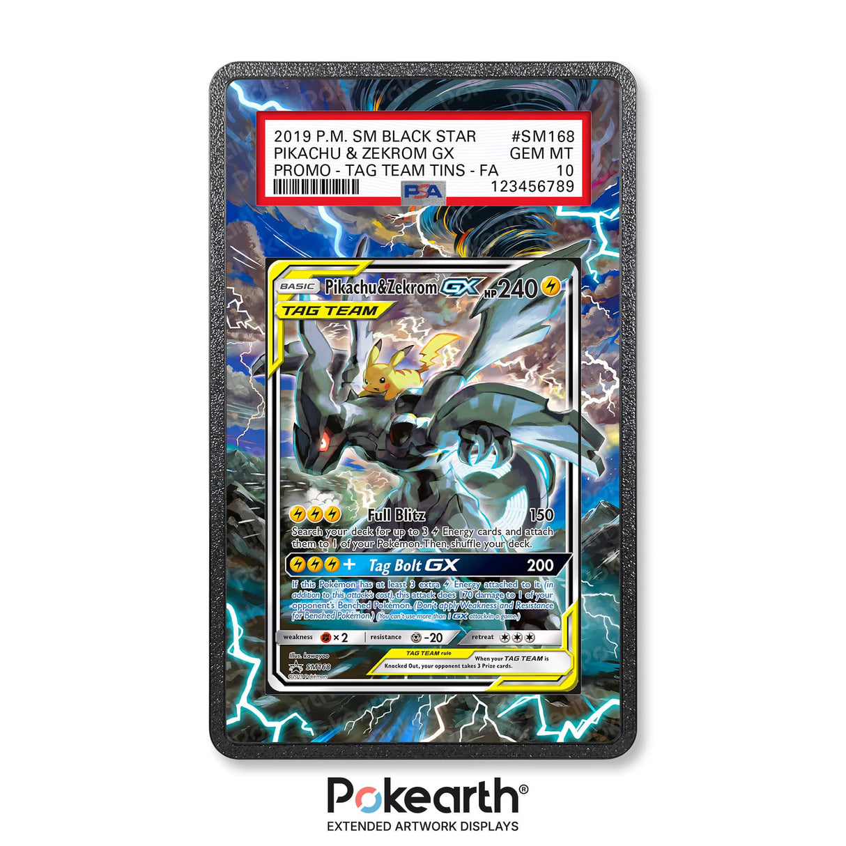 Pikachu & Zekrom GX SM168 - Graded Card Extended Artwork Display Case - Display Case Extended Artwork Pokearth