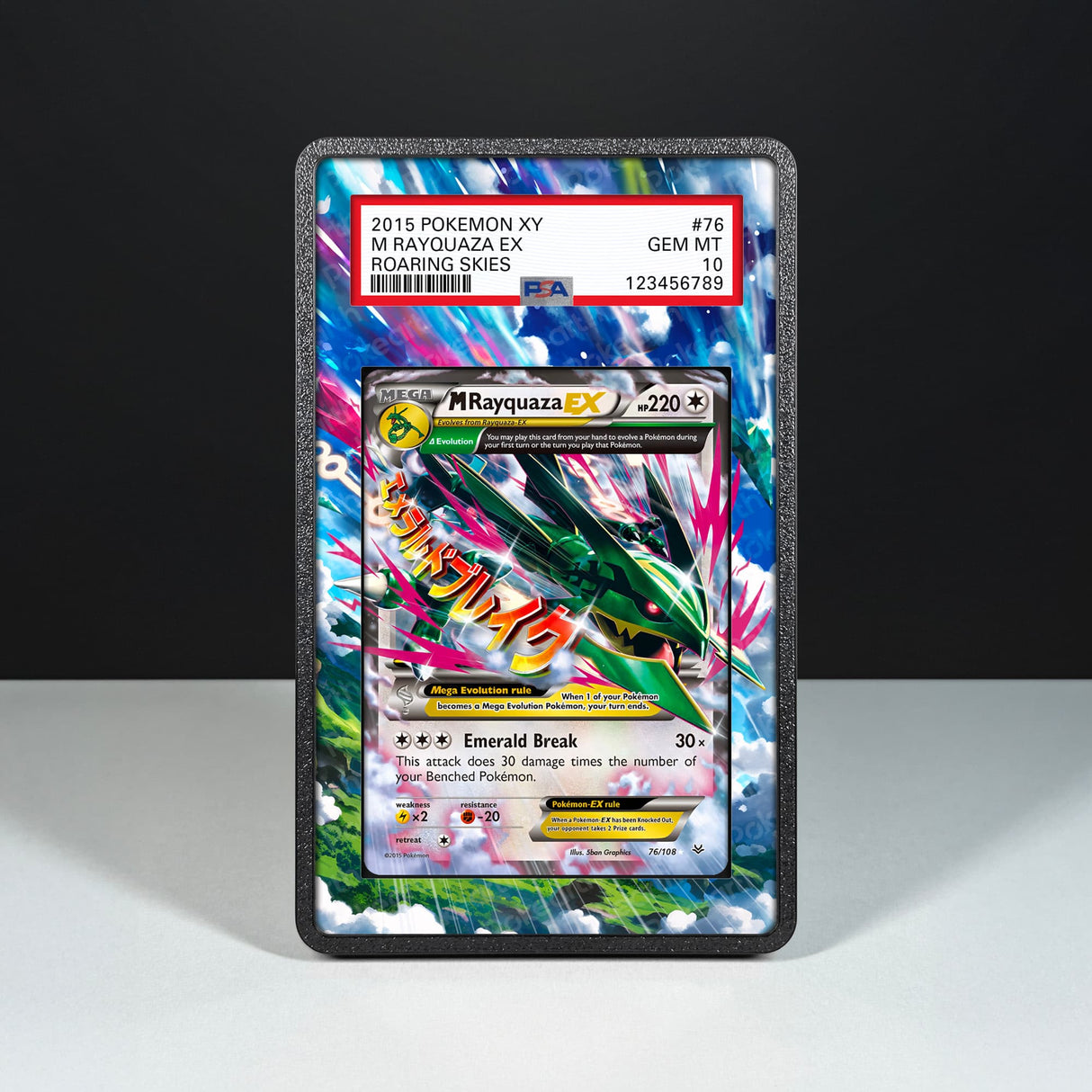 M Rayquaza EX 76/108 - Graded Card Extended Artwork Display Case - Display Case Extended Artwork Pokearth
