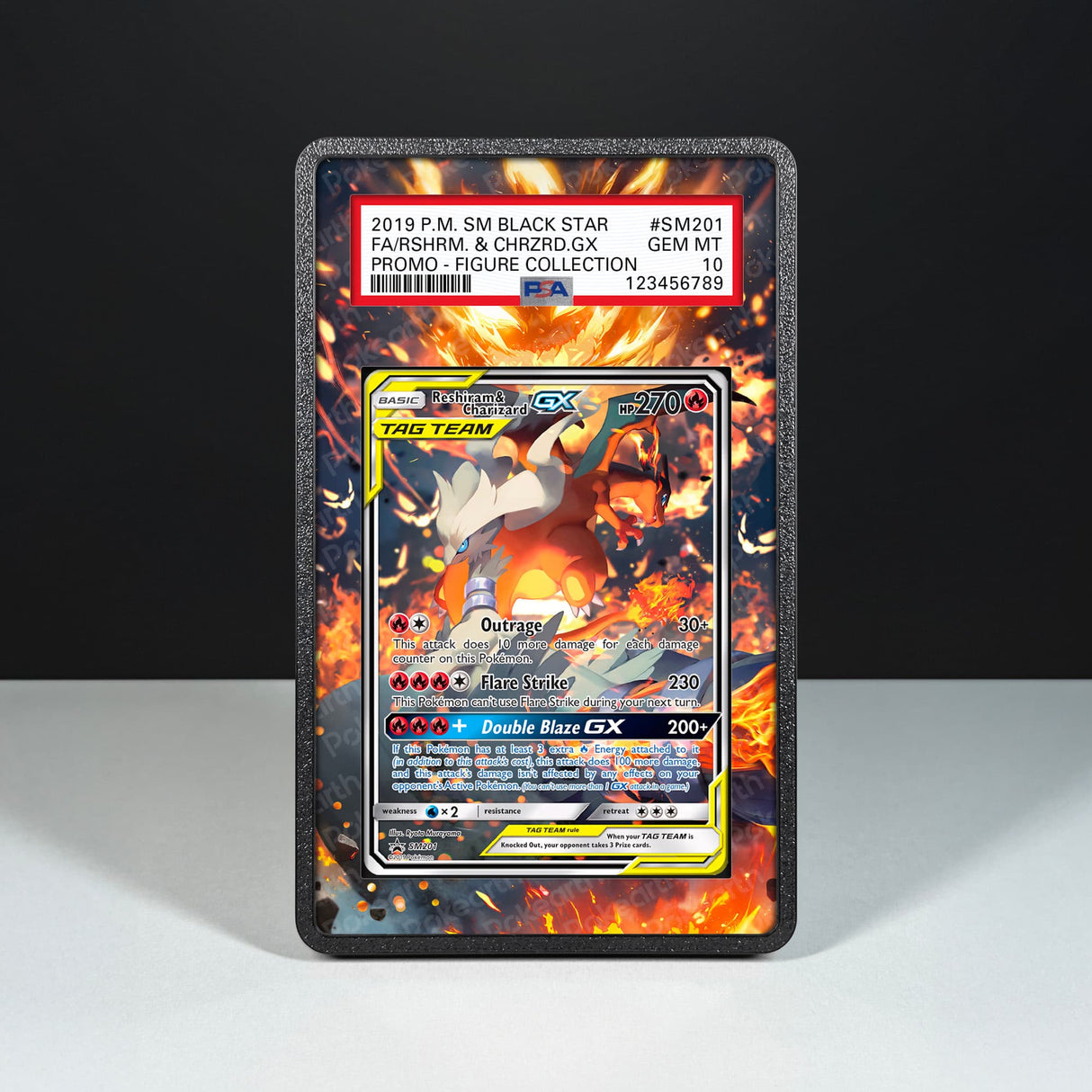 Reshiram & Charizard GX SM201 - Graded Card Extended Artwork Display Case - Display Case Extended Artwork Pokearth