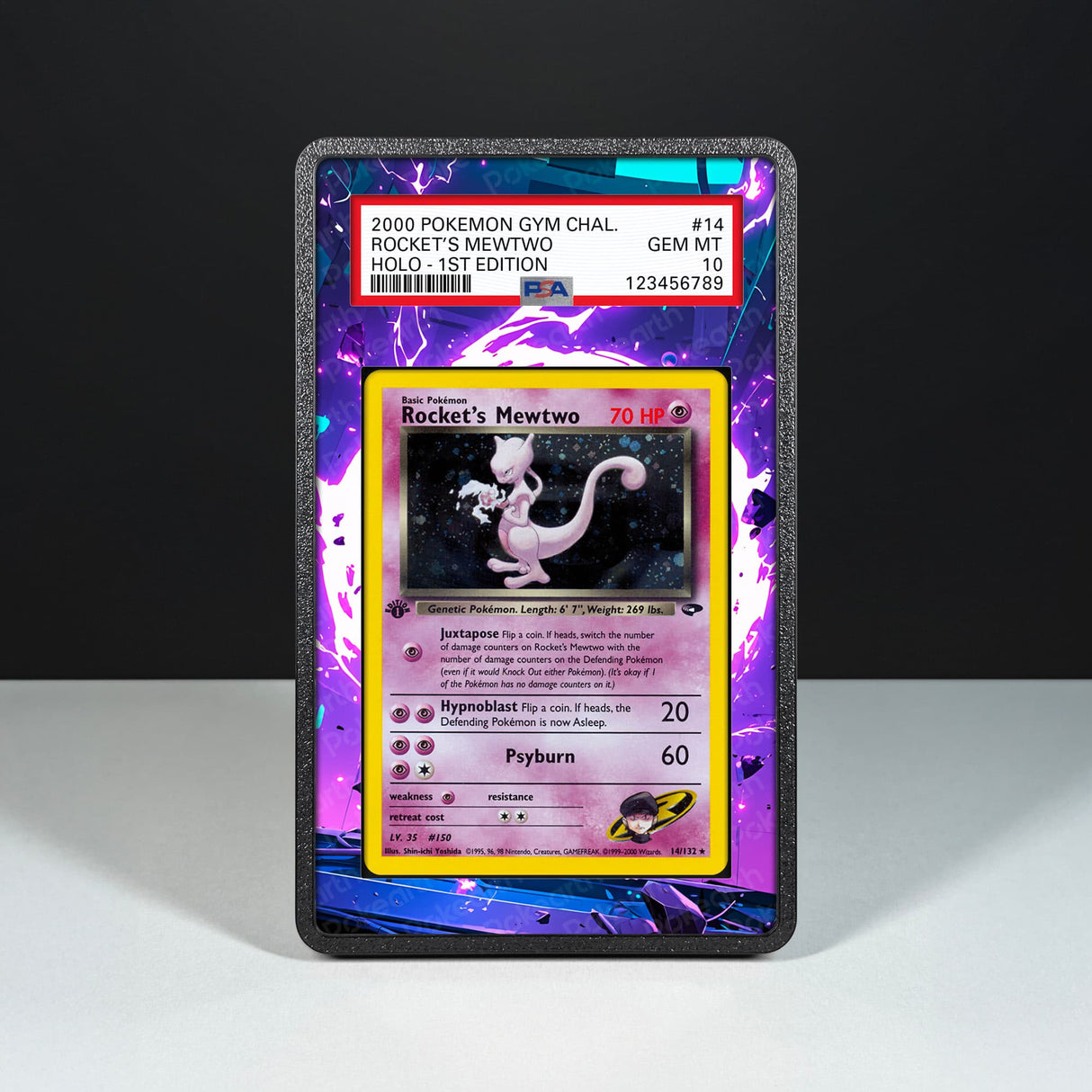 Rocket's Mewtwo 14/132 - Graded Card Extended Artwork Display Case - Display Case Extended Artwork Pokearth