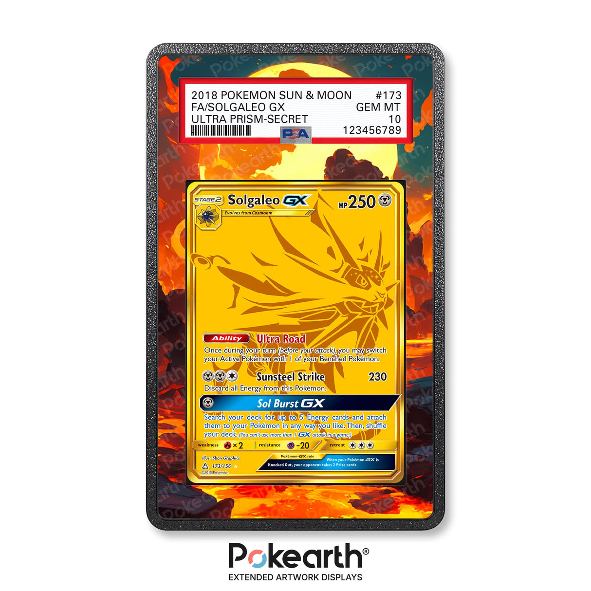 Solgaleo GX 173/156 - Graded Card Extended Artwork Display Case - Display Case Extended Artwork Pokearth