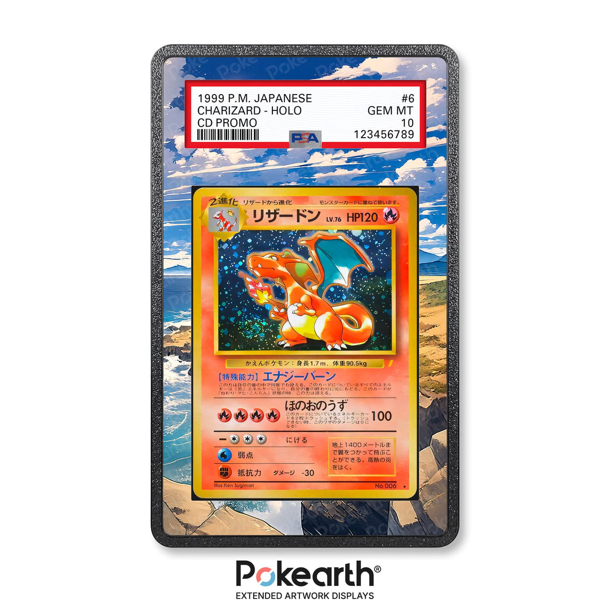 Charizard No. 006 - CD Promo - Custodia con Artwork Esteso per Carte Gradate - Display Case Extended Artwork Pokearth