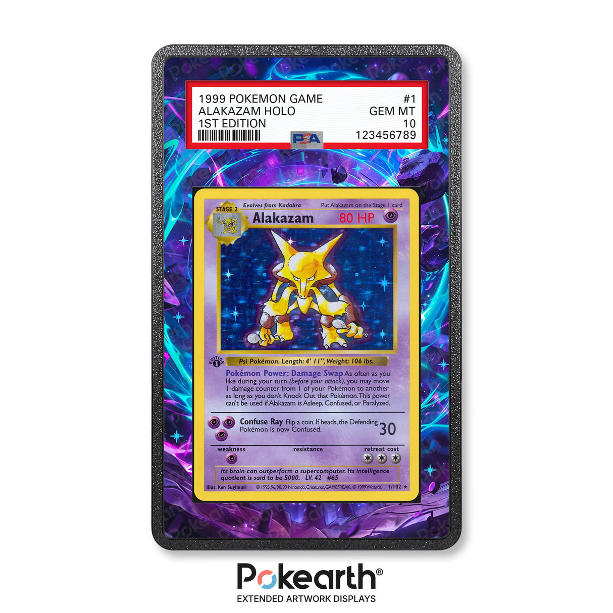 Alakazam 1/102 - Graded Card Extended Artwork Display Case - Display Case Extended Artwork Pokearth