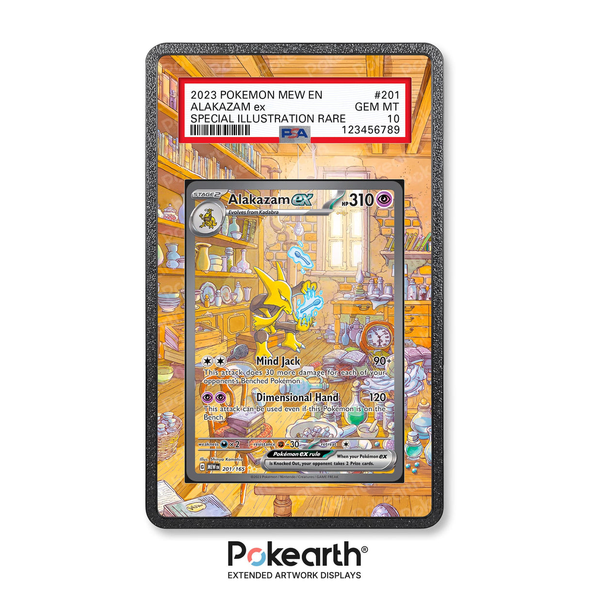 Alakazam ex 201/165 - Custodia con Artwork Esteso per Carte Gradate - Display Case Extended Artwork Pokearth