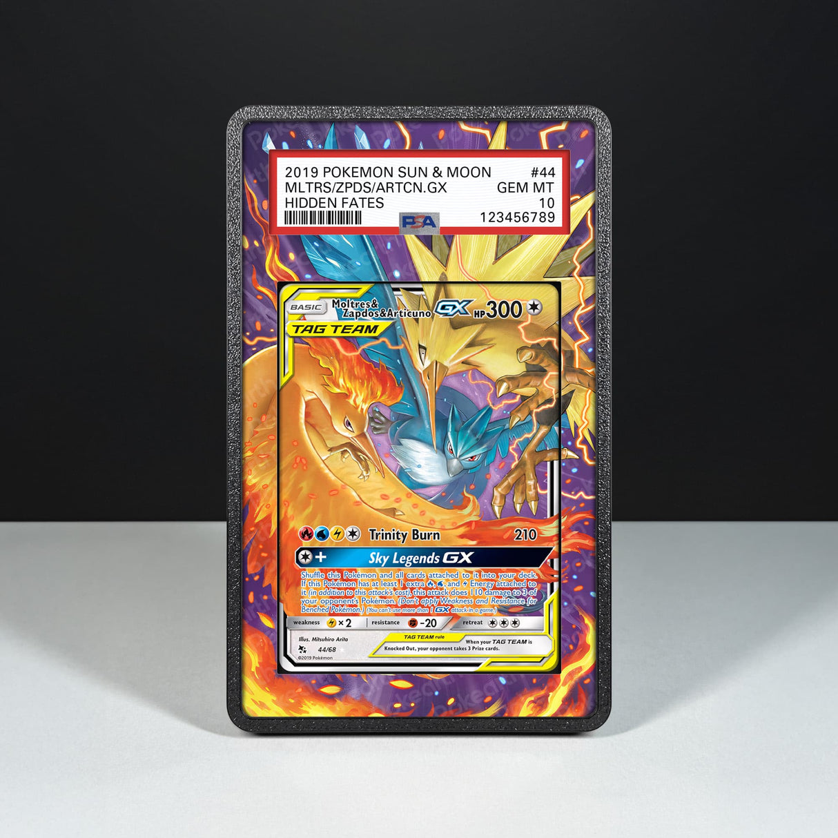 Moltres & Zapdos & Articuno GX 44/68 - Graded Card Extended Artwork Display Case - Display Case Extended Artwork Pokearth