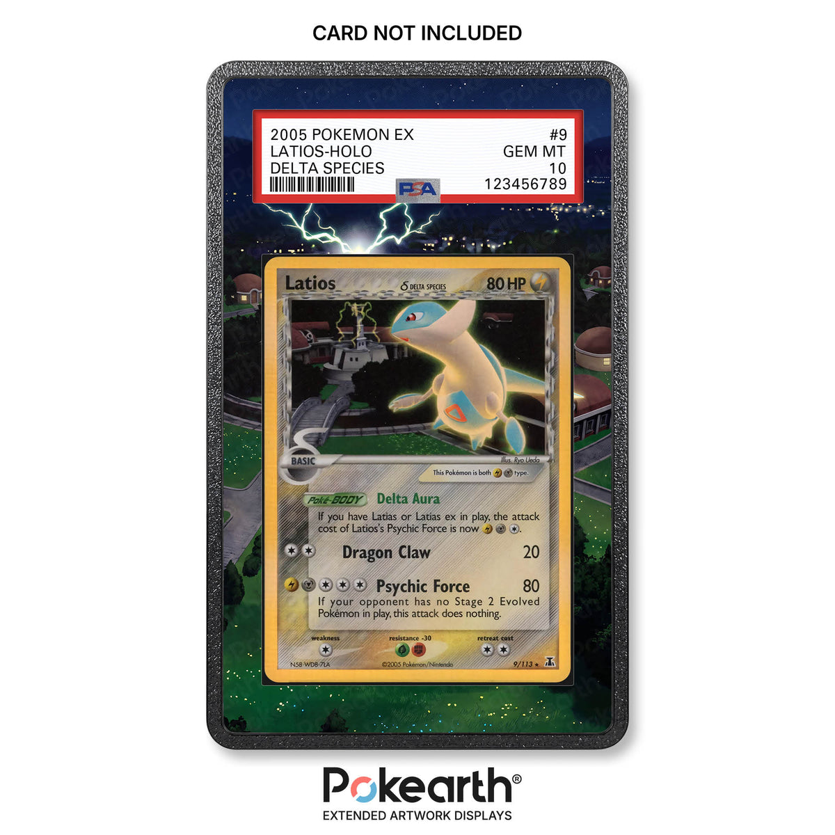 Latios Delta Species 9/113 - Bewertete Karte mit Extended-Artwork-Display-Case
