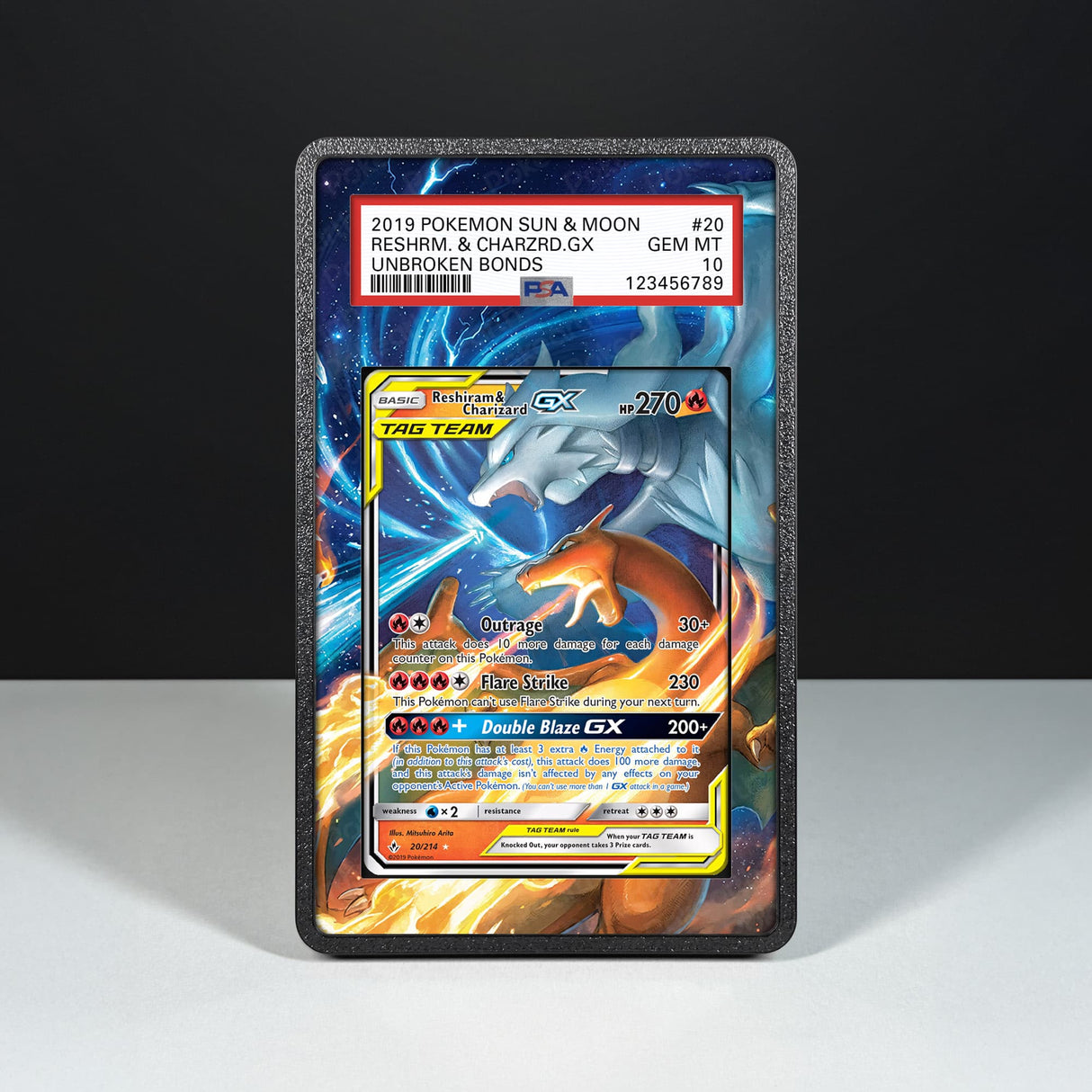 Reshiram & Charizard GX 20/214 - Graded Card Extended Artwork Display Case