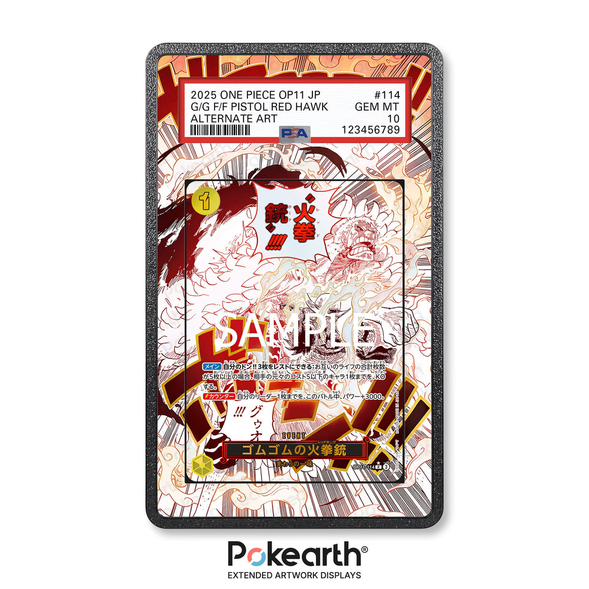 Gum-Gum Fire-Fist Pistol Red Hawk OP11-114 - Custodia con Artwork Esteso per Carte Gradate - Display Case Extended Artwork Pokearth
