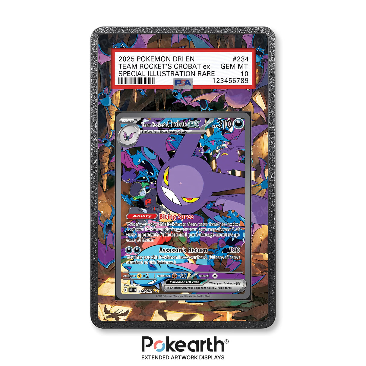 Team Rocket's Crobat ex 234/182 - Graded Card Extended Artwork Display Case - Display Case Extended Artwork Pokearth