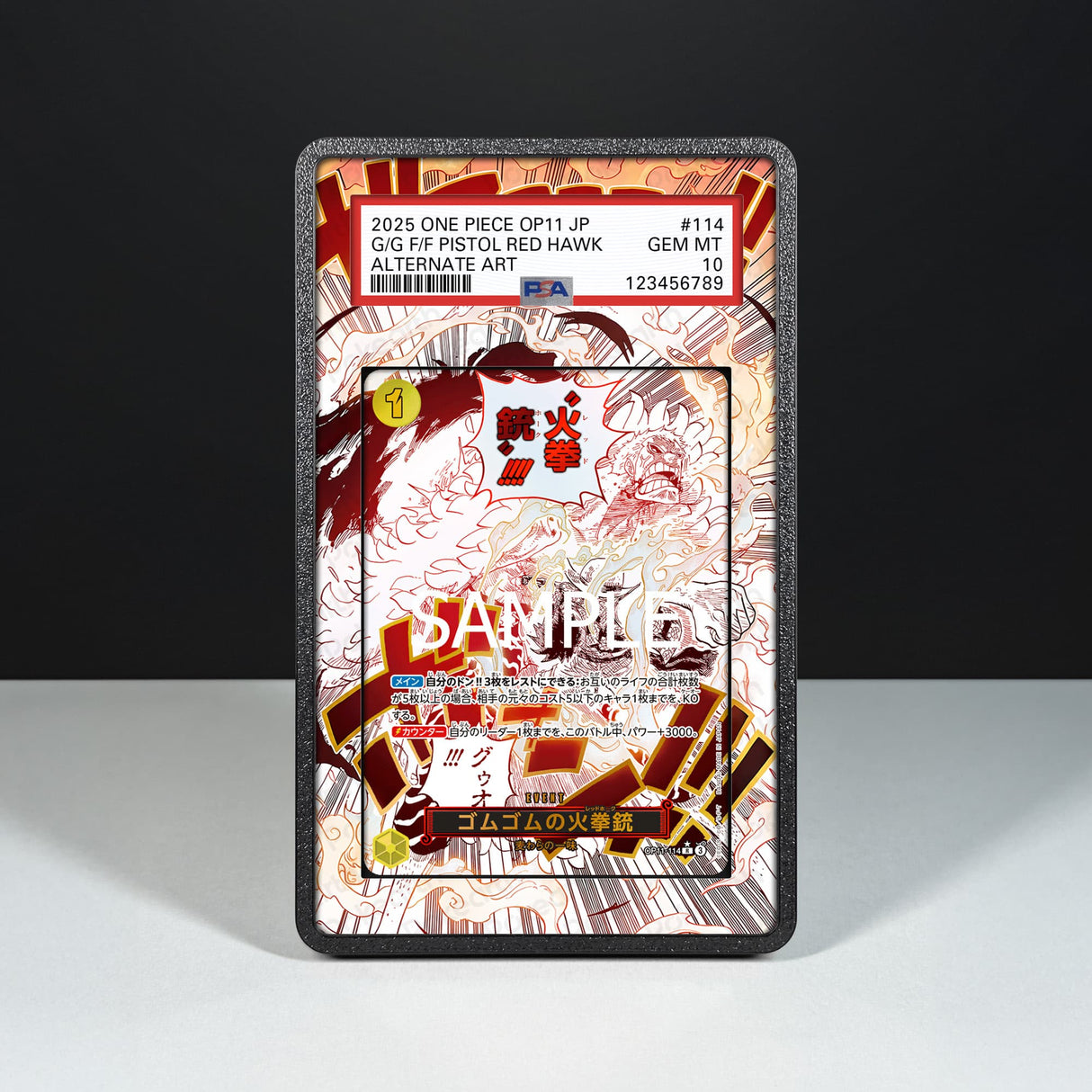 Gum-Gum Fire-Fist Pistol Red Hawk OP11-114 - Custodia con Artwork Esteso per Carte Gradate - Display Case Extended Artwork Pokearth