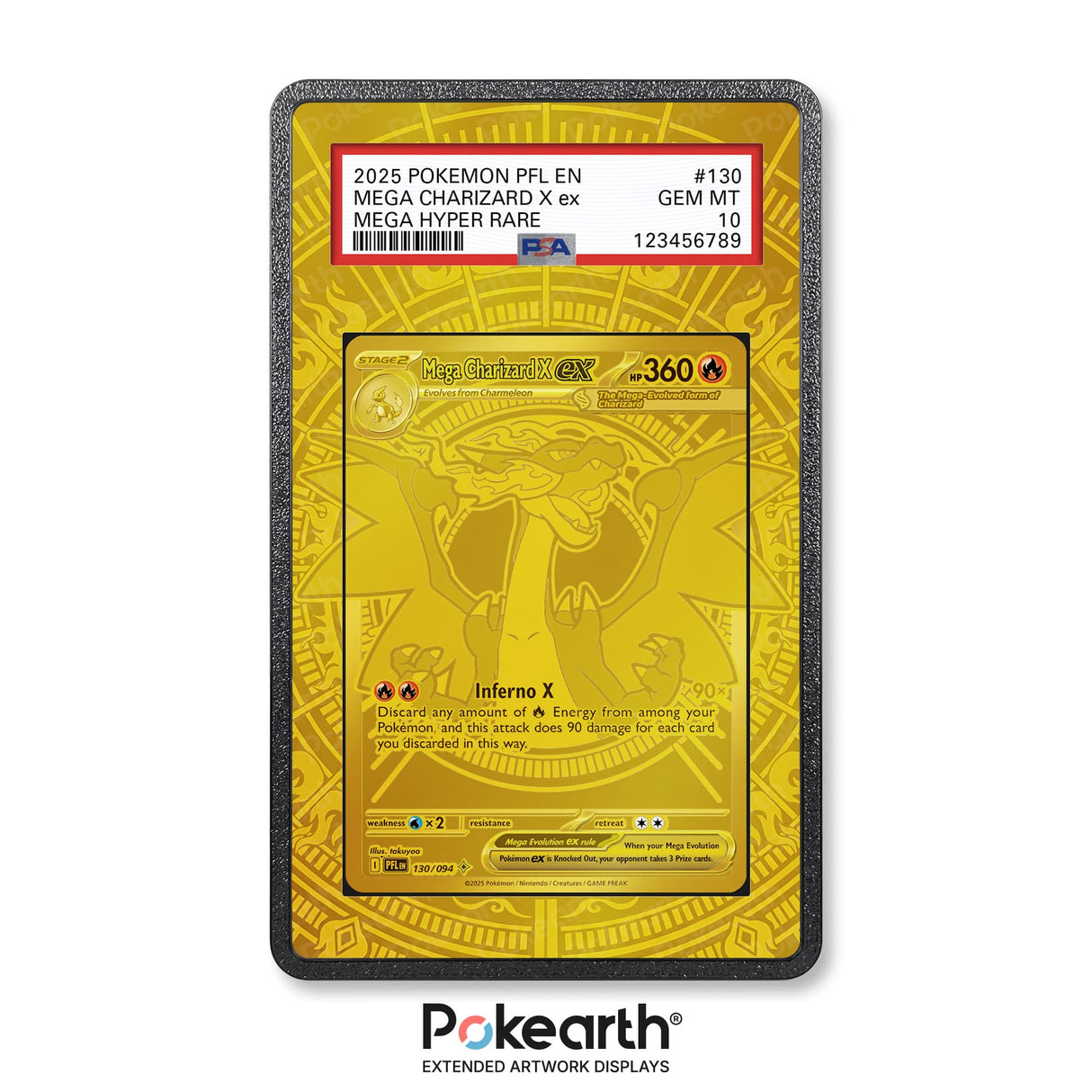 Mega Charizard X ex 130/094 - Graded Card Extended Artwork Display Case - Display Case Extended Artwork Pokearth
