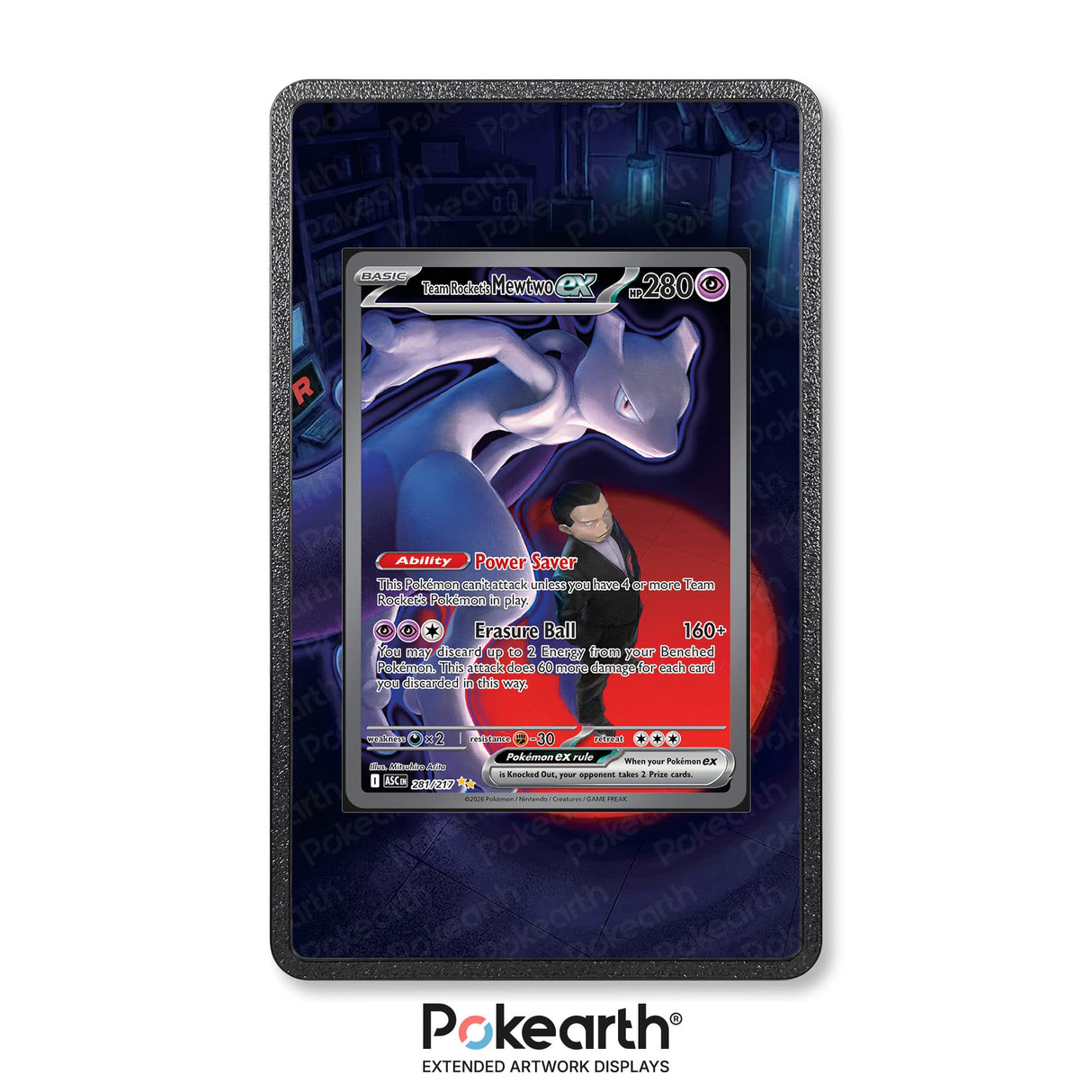 Mewtwo ex del Team Rocket ex 281/217 - Custodia con Artwork Esteso per Carte Pokémon - Display Case Extended Artwork Pokearth