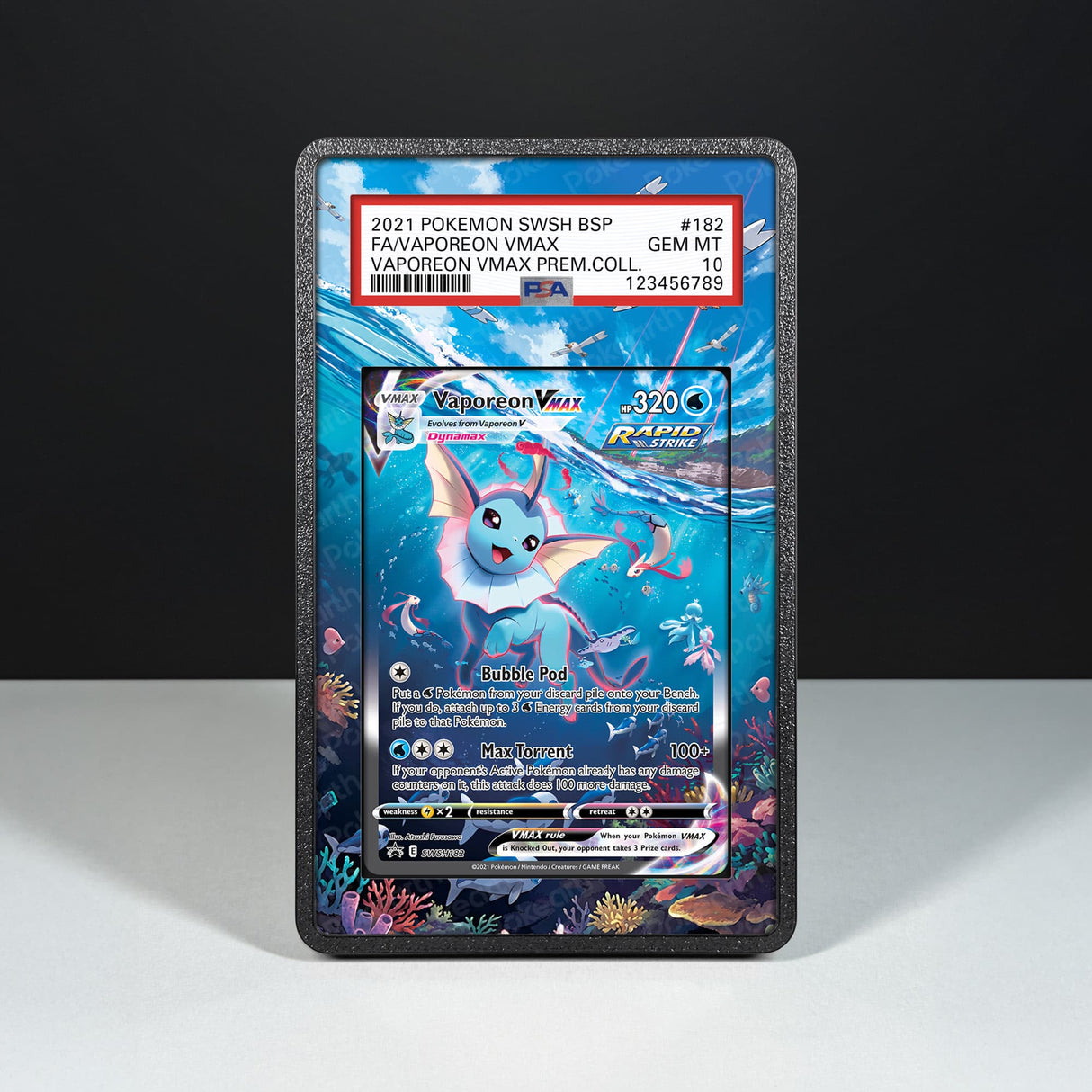 Vaporeon VMAX SWSH 182 - Graded Card Extended Artwork Display Case - Display Case Extended Artwork Pokearth