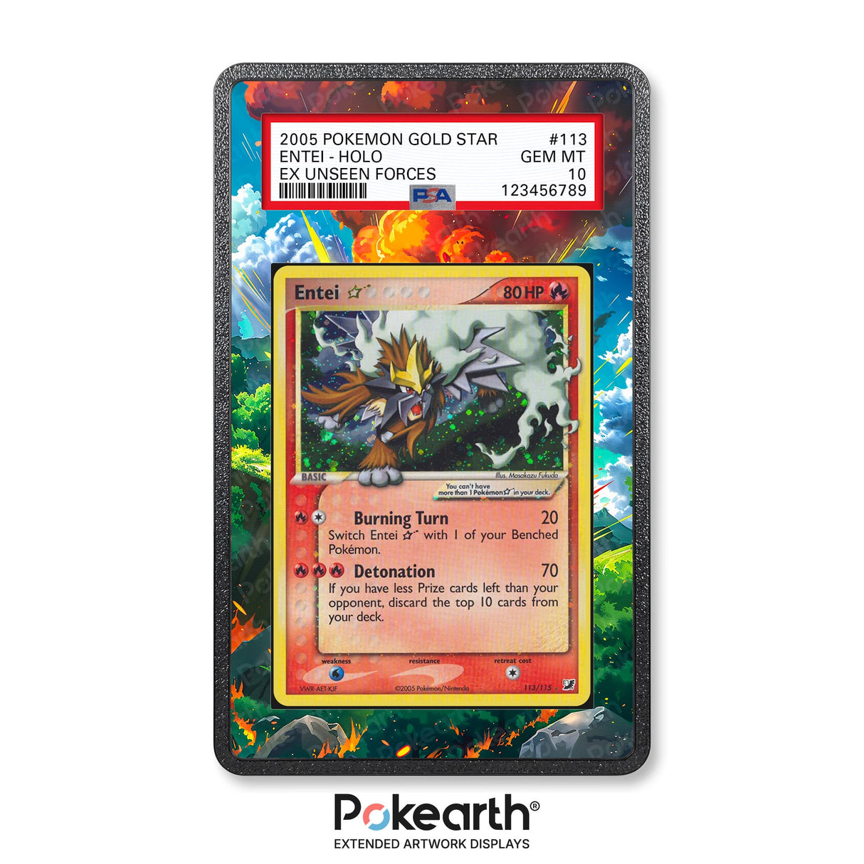 Entei Gold Star 113/115 - Graded Card Extended Artwork Display Case - Display Case Extended Artwork Pokearth