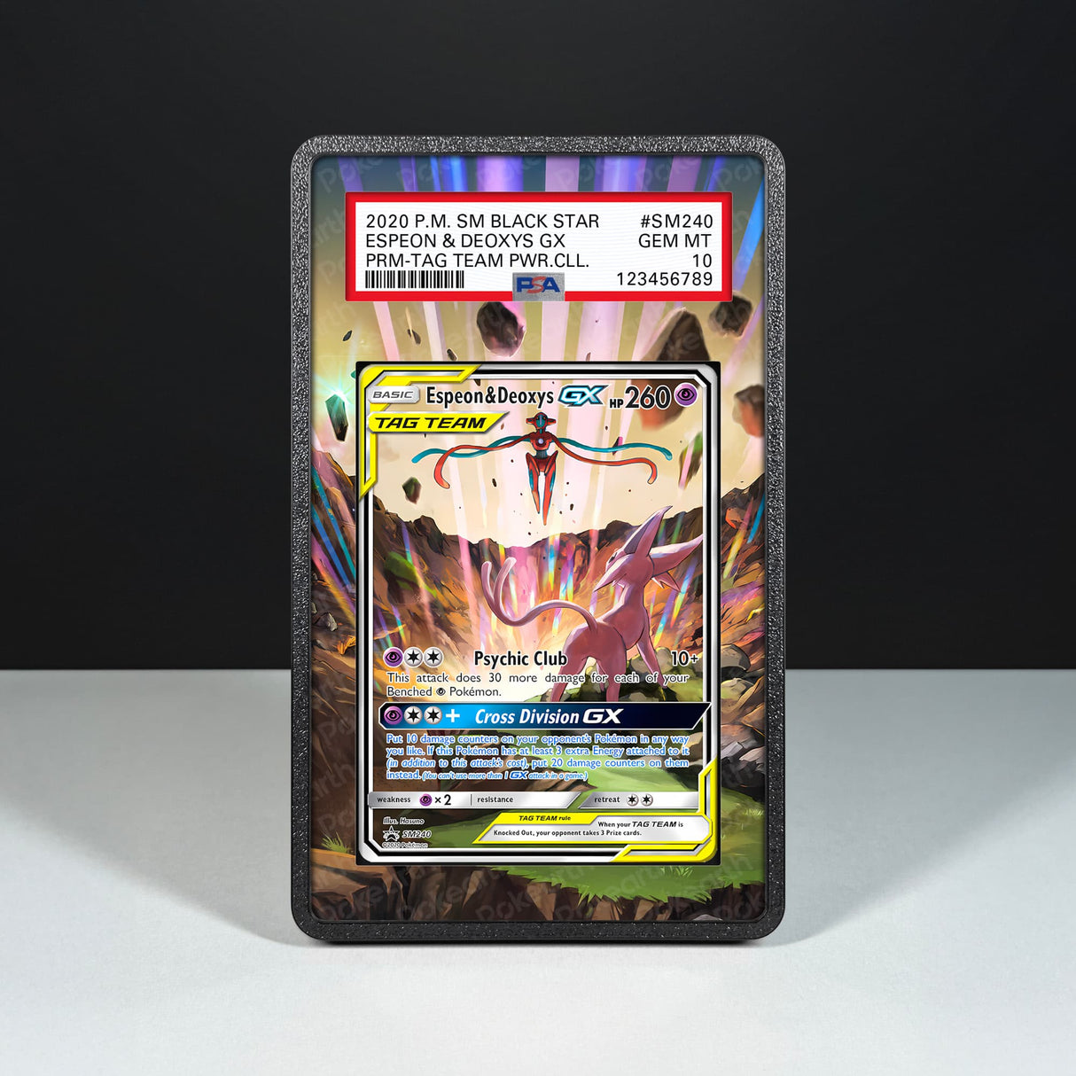 Espeon & Deoxys GX SM240- Graded Card Extended Artwork Display Case - Display Case Extended Artwork Pokearth