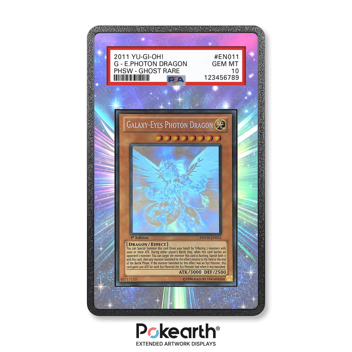 Drago Fotonico Occhi Galattici 011 (Ghost Rare) - Custodia con Artwork Esteso per Carte Gradate - Display Case Extended Artwork Pokearth