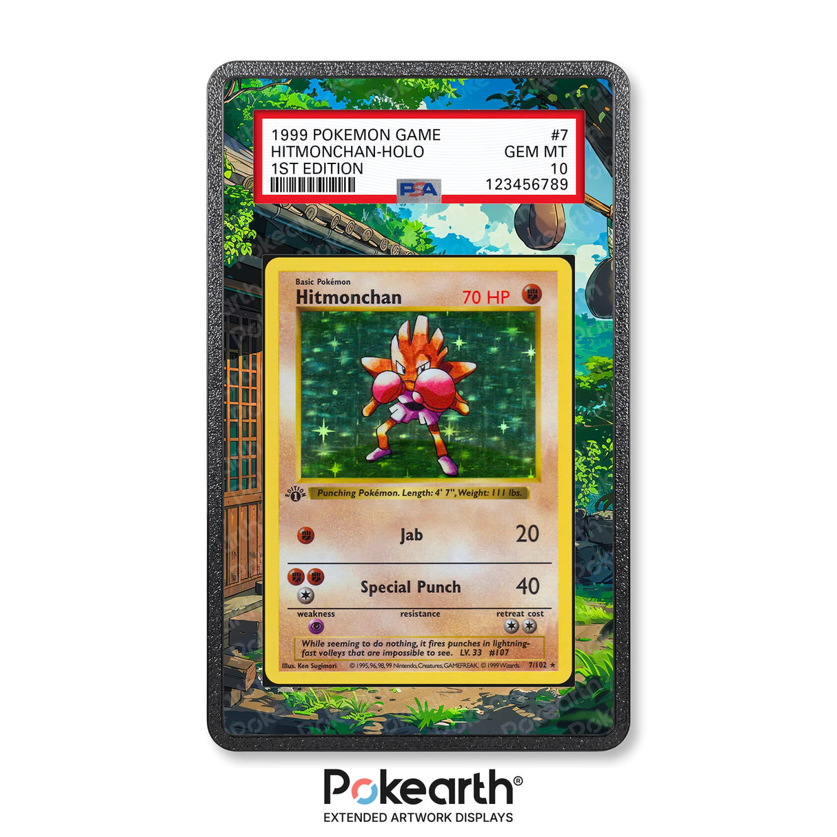 Hitmonchan 7/102 - Graded Card Extended Artwork Display Case - Display Case Extended Artwork Pokearth