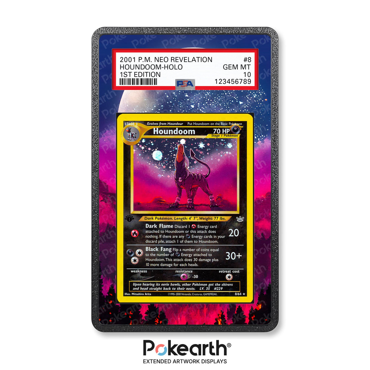 Houndoom 8/64 - Graded Card Extended Artwork Display Case - Display Case Extended Artwork Pokearth
