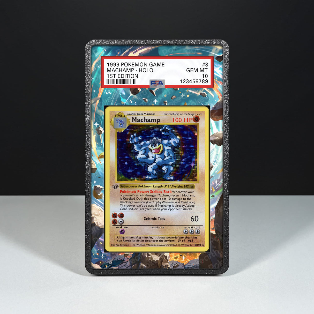 Machamp 8/102 - Graded Card Extended Artwork Display Case - Display Case Extended Artwork Pokearth
