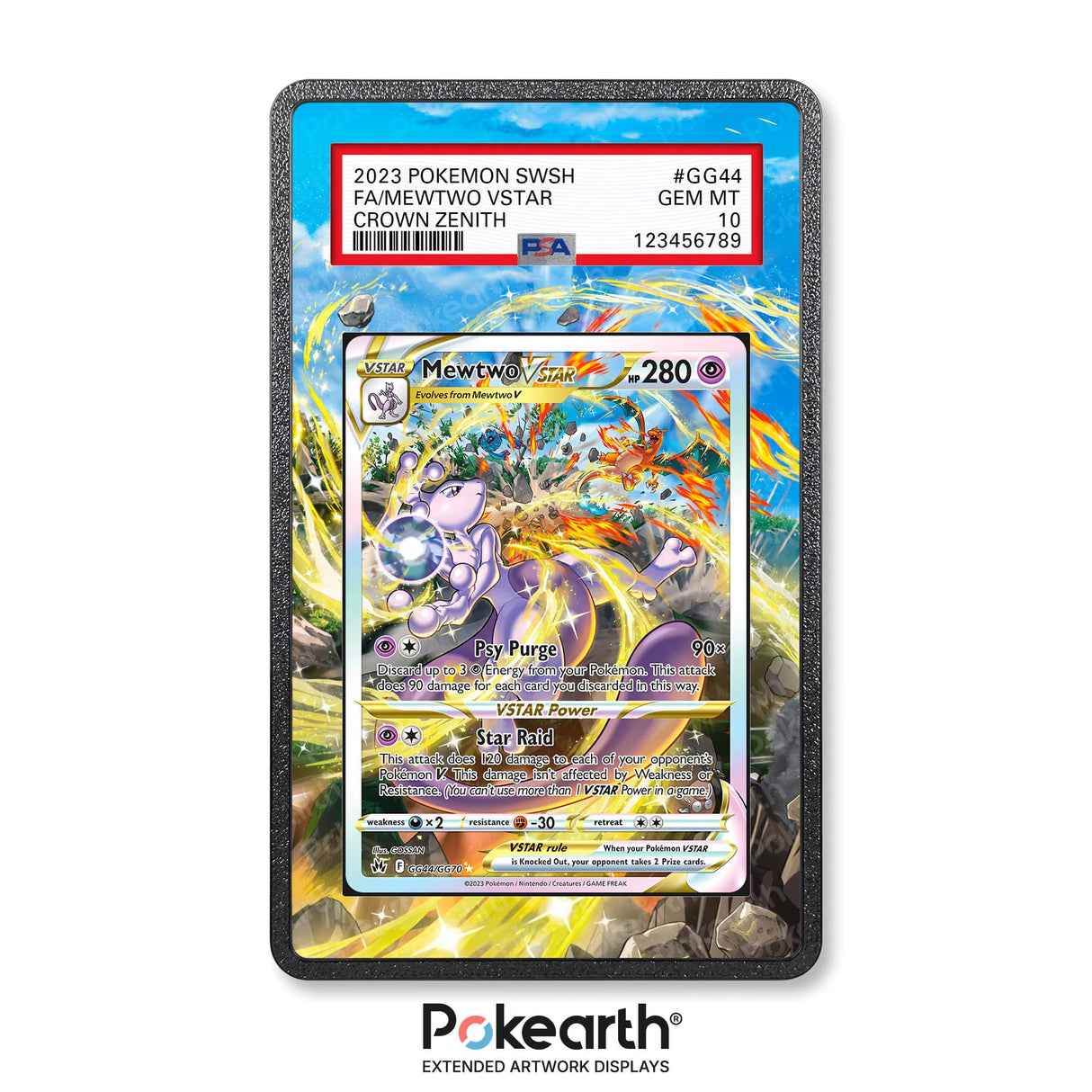 Mewtwo V STAR GG44/GG70 - Graded Card Extended Artwork Display Case - Display Case Extended Artwork Pokearth