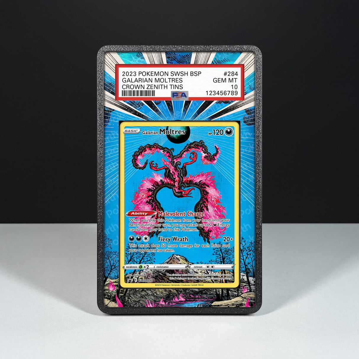 Galarian Moltres SWSH 284 - Graded Card Extended Artwork Display Case - Display Case Extended Artwork Pokearth