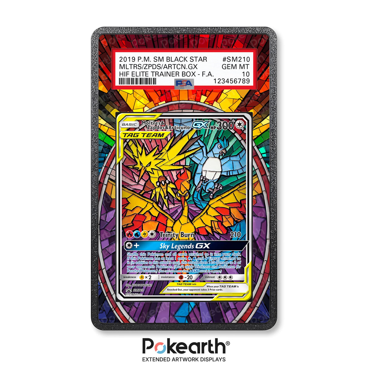 Moltres & Zapdos & Articuno GX SM 210 - Graded Card Extended Artwork Display Case - Display Case Extended Artwork Pokearth