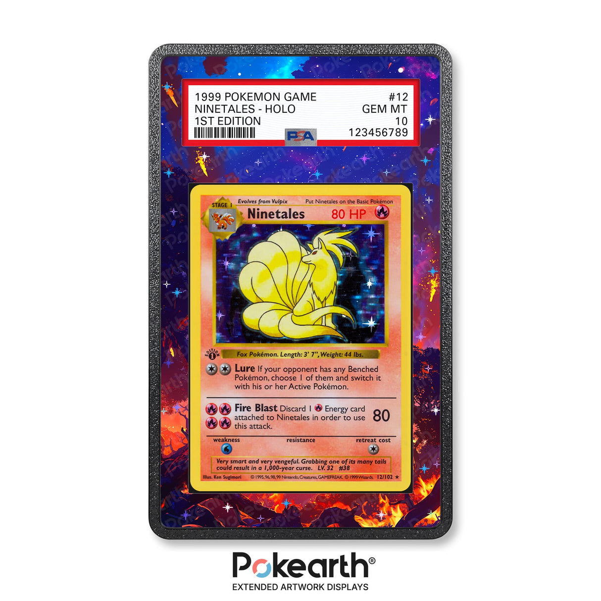 Ninetales 12/102 - Graded Card Extended Artwork Display Case - Display Case Extended Artwork Pokearth