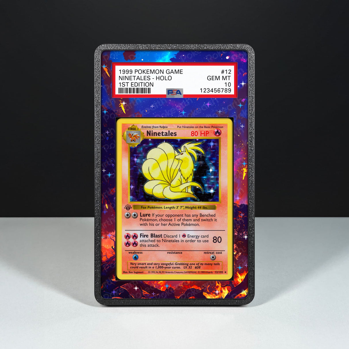 Ninetales 12/102 - Graded Card Extended Artwork Display Case - Display Case Extended Artwork Pokearth