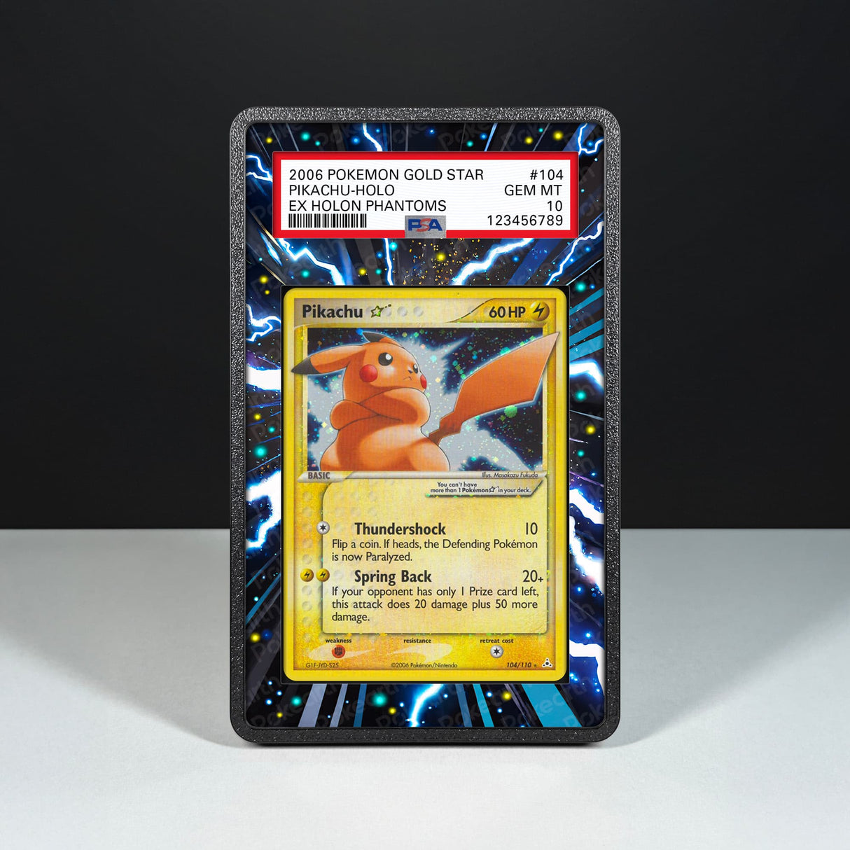 Pikachu Gold Star 104/110 - Graded Card Extended Artwork Display Case - Display Case Extended Artwork Pokearth