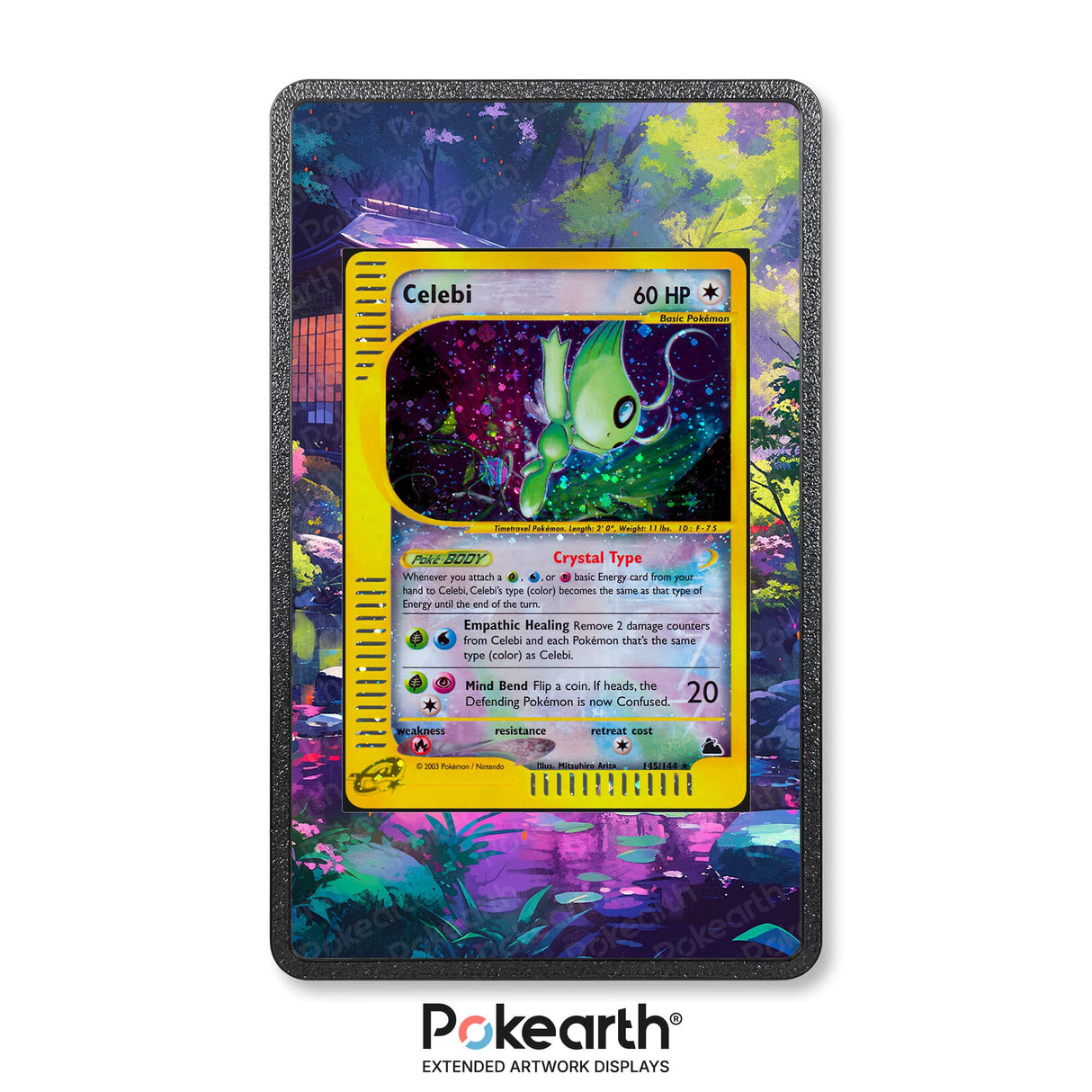 Celebi 145/144 - Custodia con Artwork Esteso per Carte Pokémon - Display Case Extended Artwork Pokearth