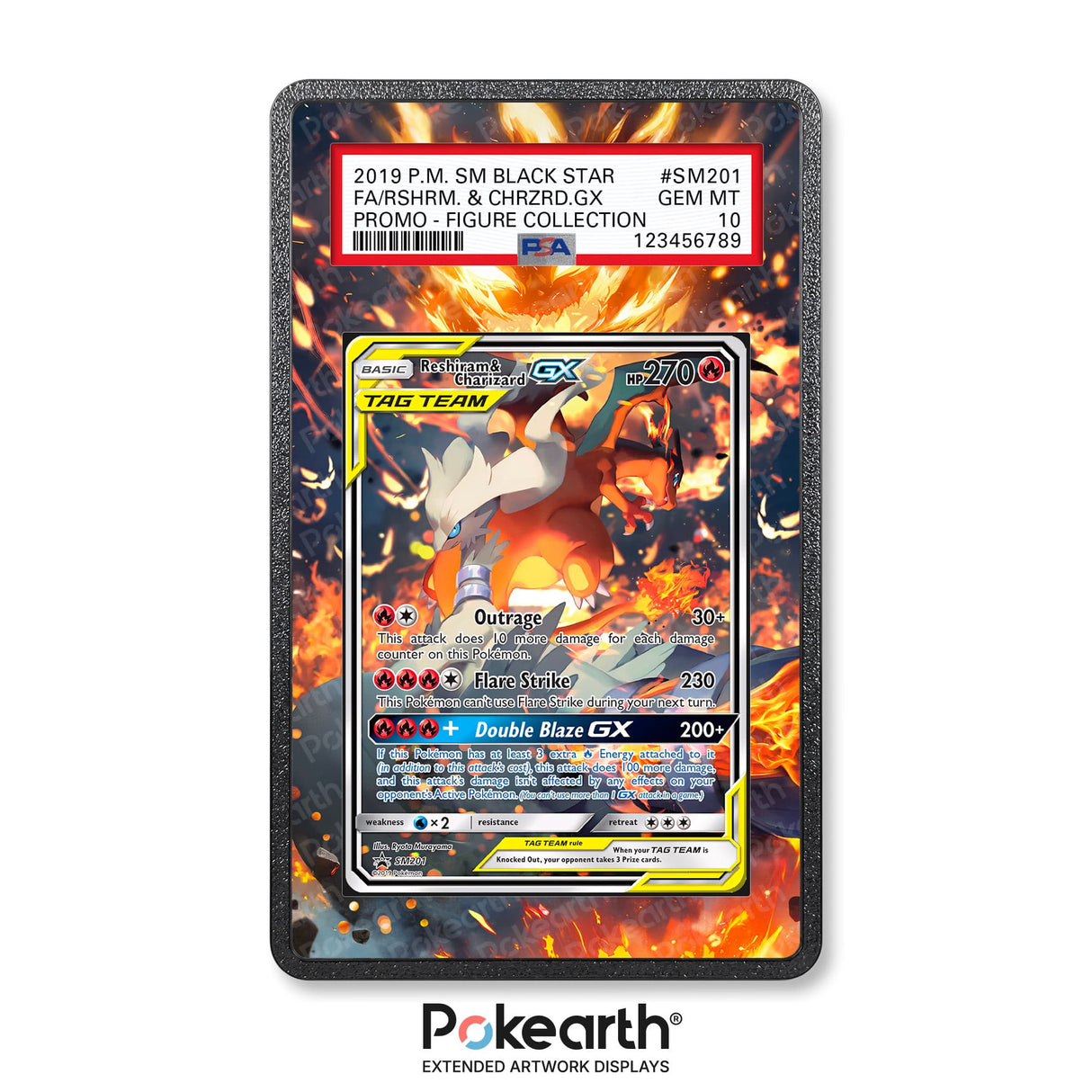 Reshiram & Charizard GX SM201 - Graded Card Extended Artwork Display Case - Display Case Extended Artwork Pokearth