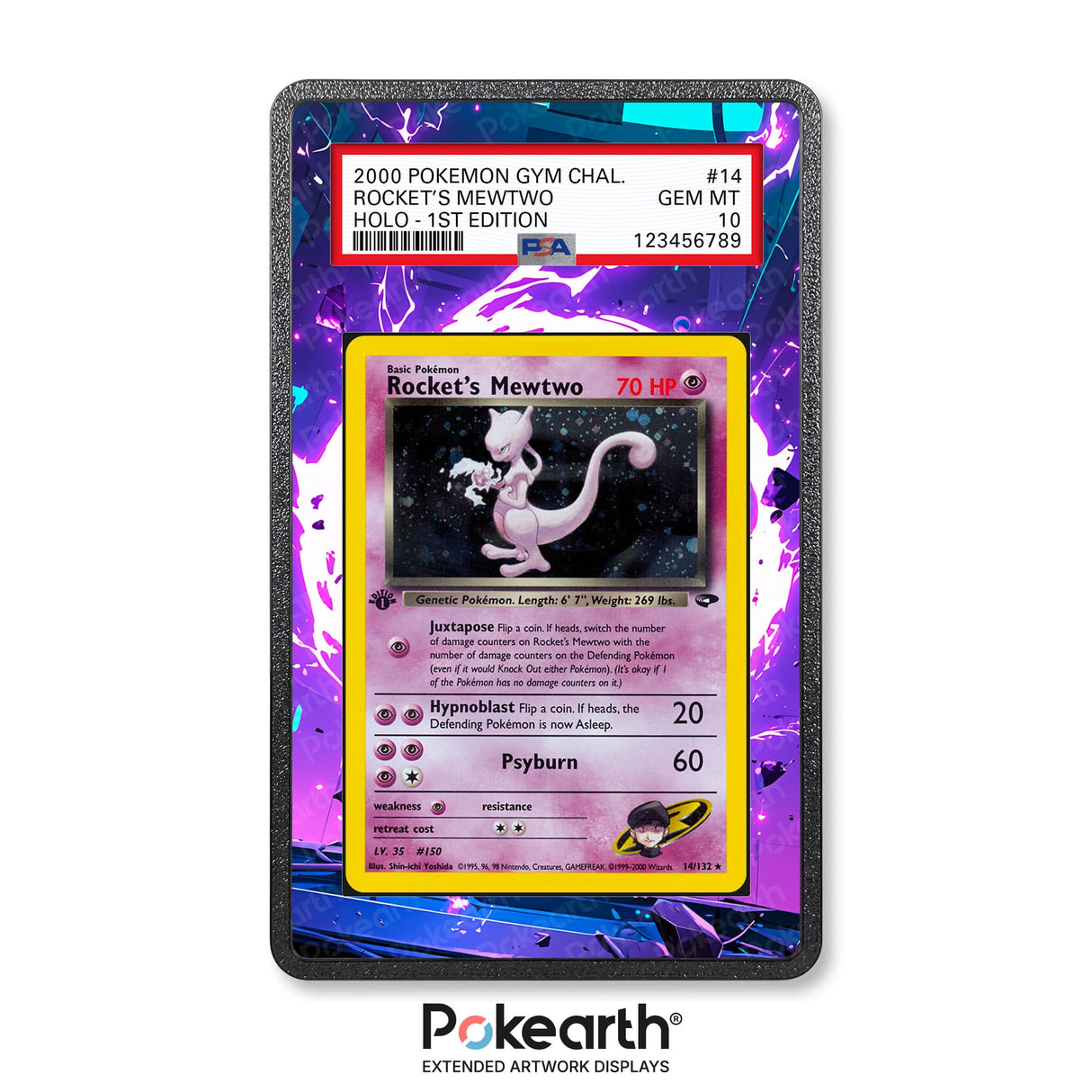 Rocket's Mewtwo 14/132 - Graded Card Extended Artwork Display Case - Display Case Extended Artwork Pokearth