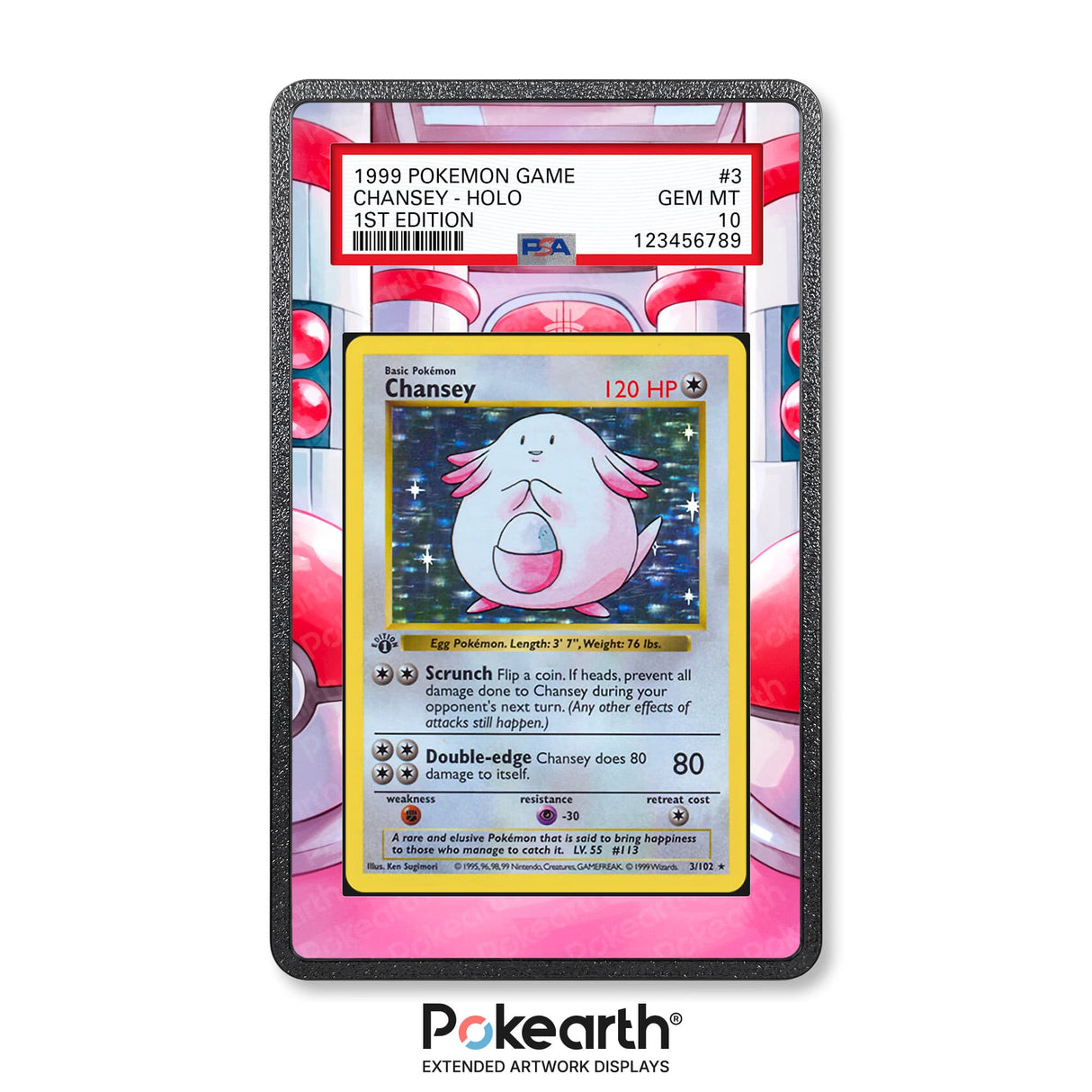 Chansey 3/102 - Graded Card Extended Artwork Display Case - Display Case Extended Artwork Pokearth