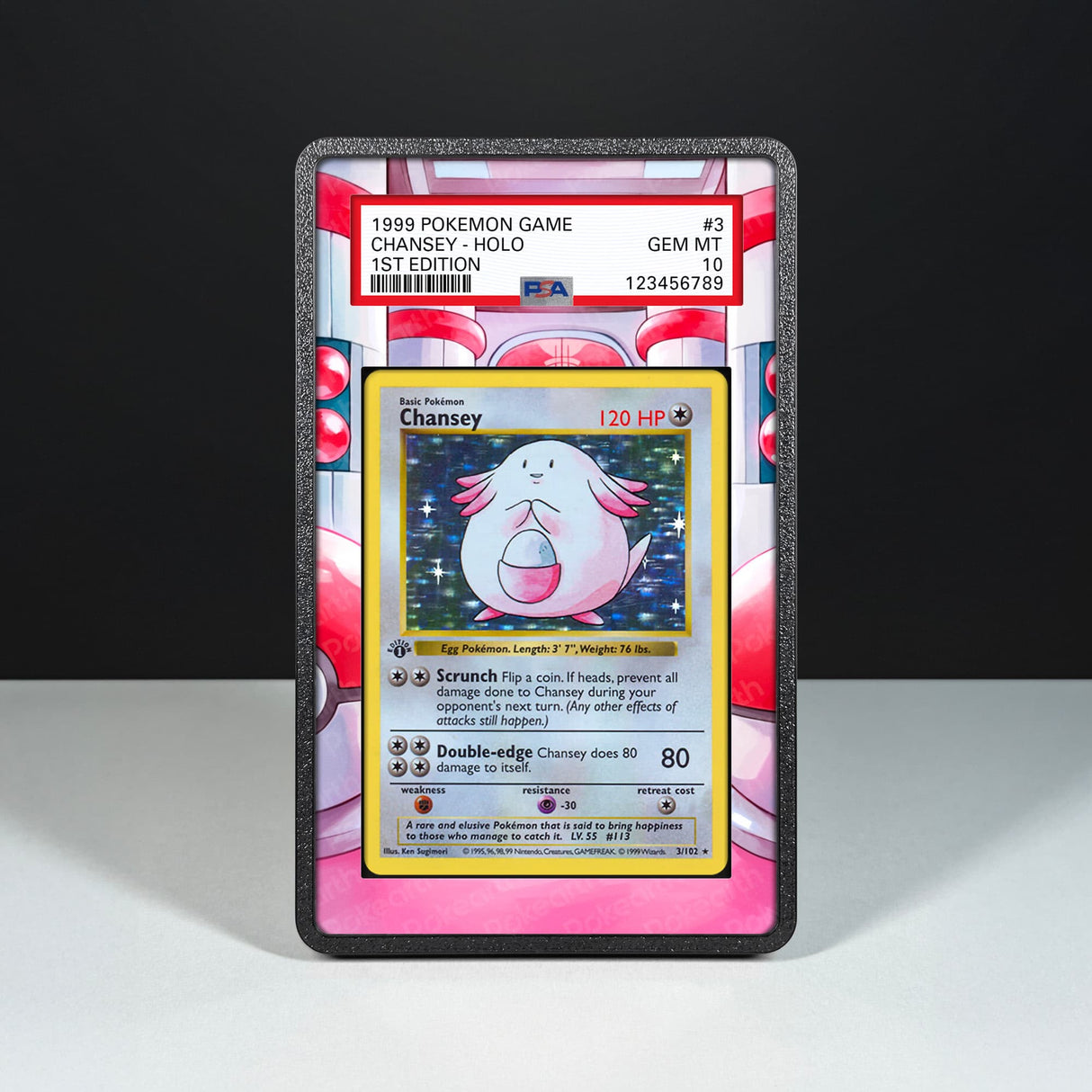 Chansey 3/102 - Graded Card Extended Artwork Display Case - Display Case Extended Artwork Pokearth