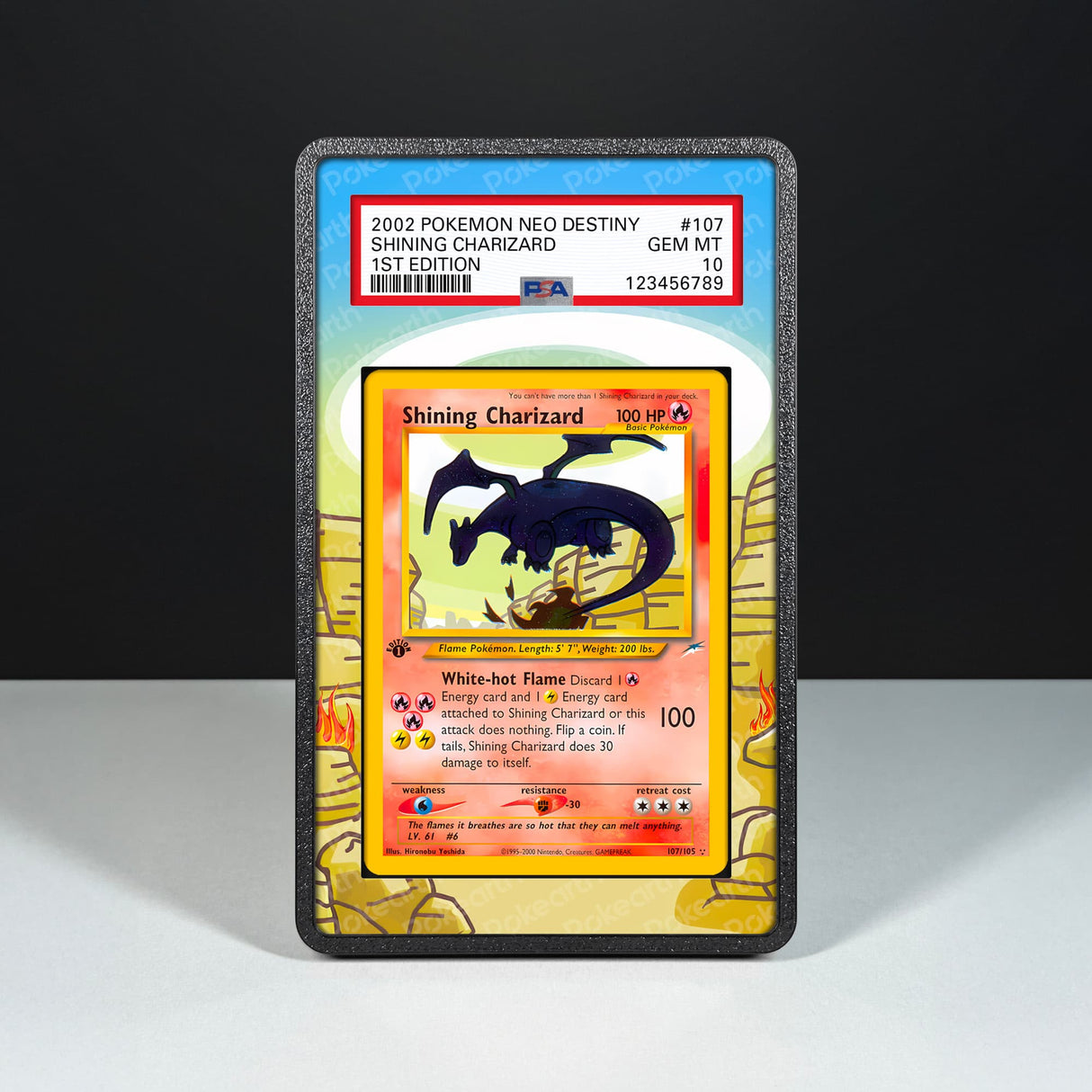 Shining Charizard 107/105 - Graded Card Extended Artwork Display Case - Display Case Extended Artwork Pokearth
