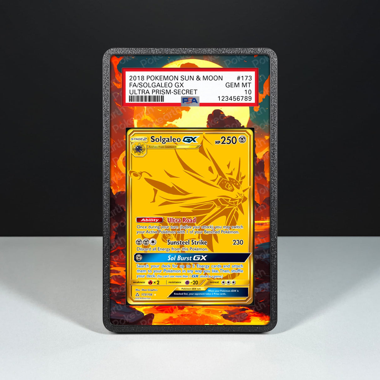 Solgaleo GX 173/156 - Graded Card Extended Artwork Display Case - Display Case Extended Artwork Pokearth