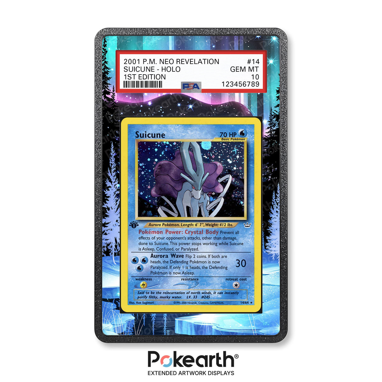 Suicune 14/64 - Graded Card Extended Artwork Display Case - Display Case Extended Artwork Pokearth