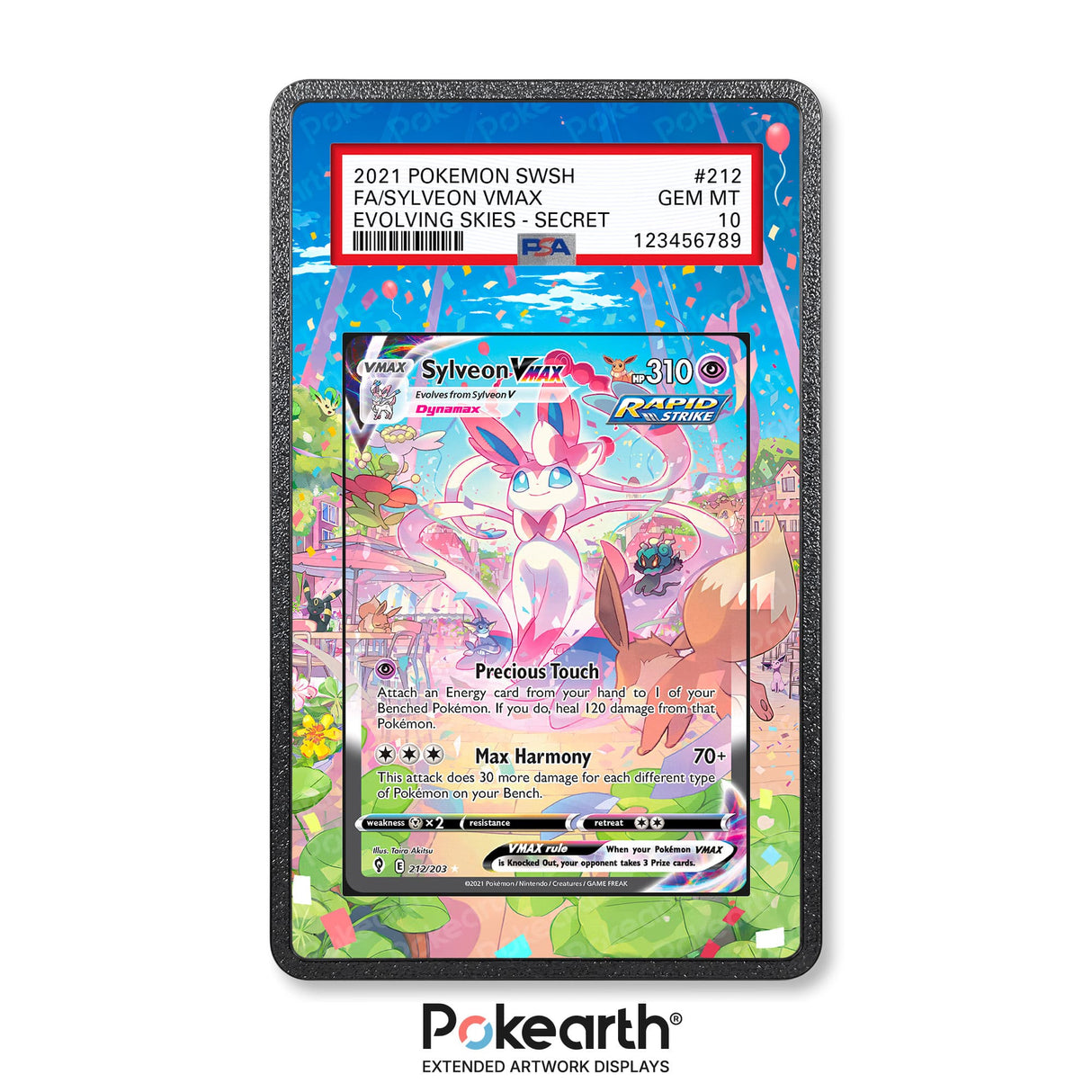 Sylveon VMAX 212/203 - Graded Card Extended Artwork Display Case - Display Case Extended Artwork Pokearth