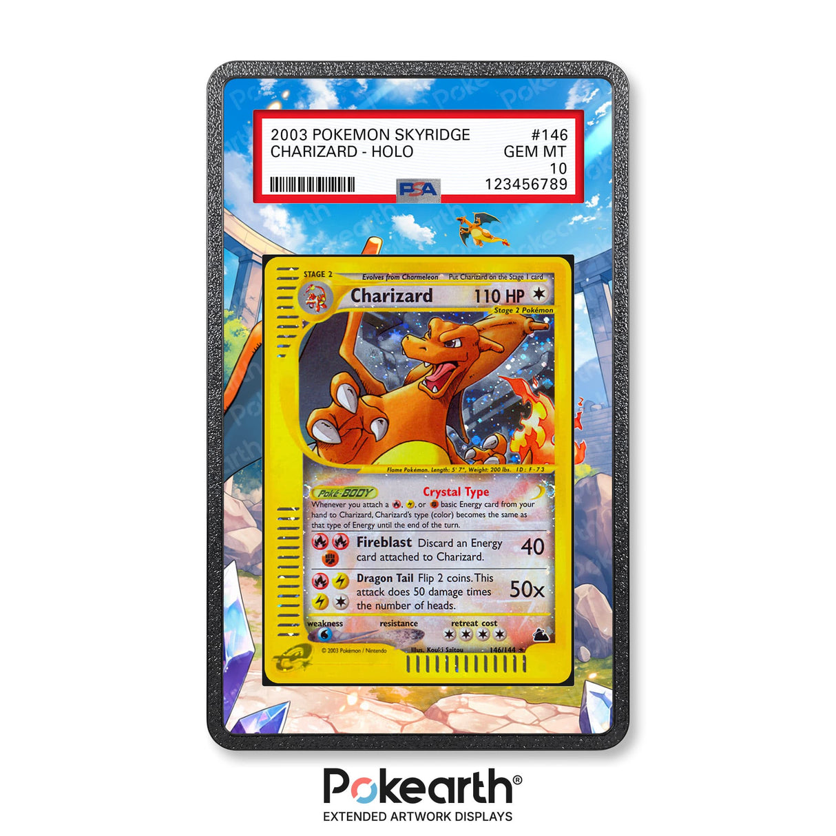 Charizard 146/144 - Custodia con Artwork Esteso per Carte Gradate - Display Case Extended Artwork Pokearth