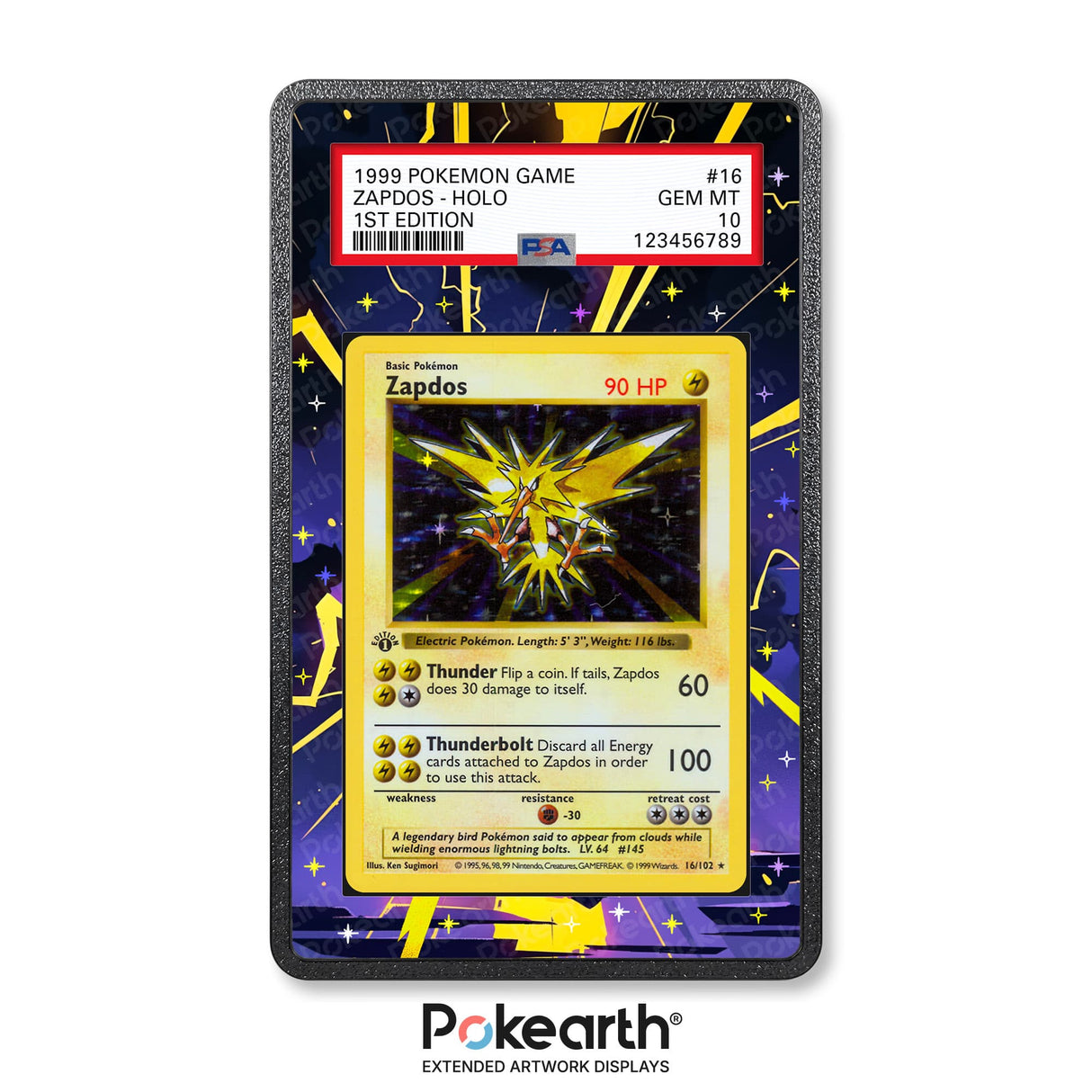 Zapdos 16/102 - Graded Card Extended Artwork Display Case - Display Case Extended Artwork Pokearth