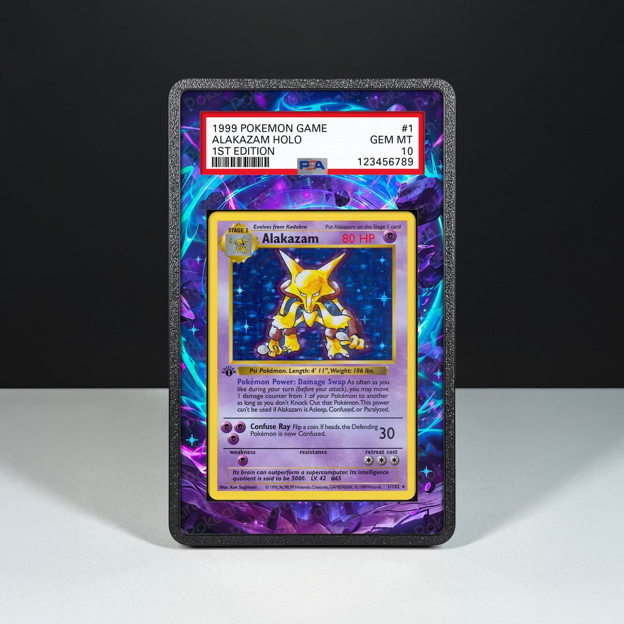 Alakazam 1/102 - Graded Card Extended Artwork Display Case - Display Case Extended Artwork Pokearth