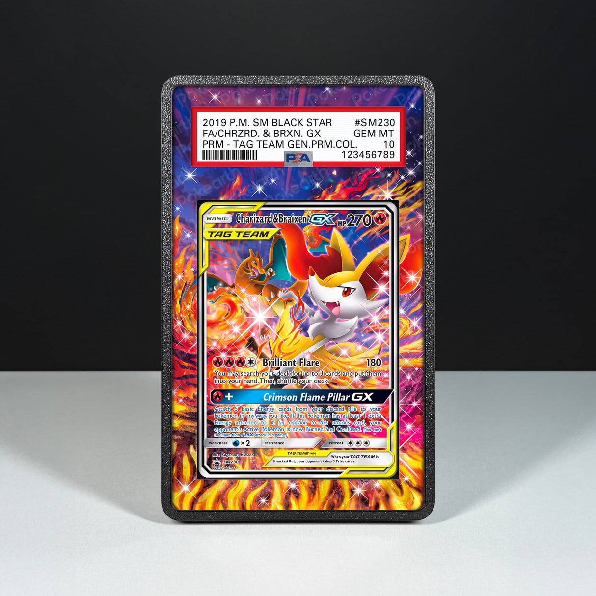 Charizard & Braixen GX SM230 - Graded Card Extended Artwork Display Case - Display Case Extended Artwork Pokearth