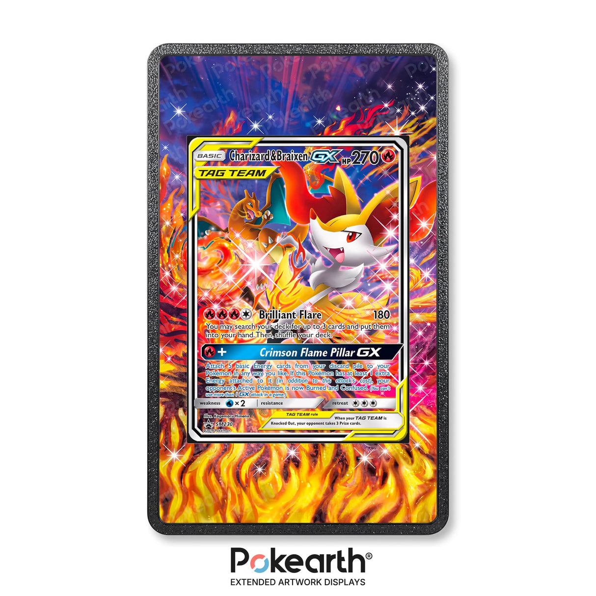 Charizard & Braixen GX SM230 - Custodia con Artwork Esteso per Carte Pokémon - Display Case Extended Artwork Pokearth